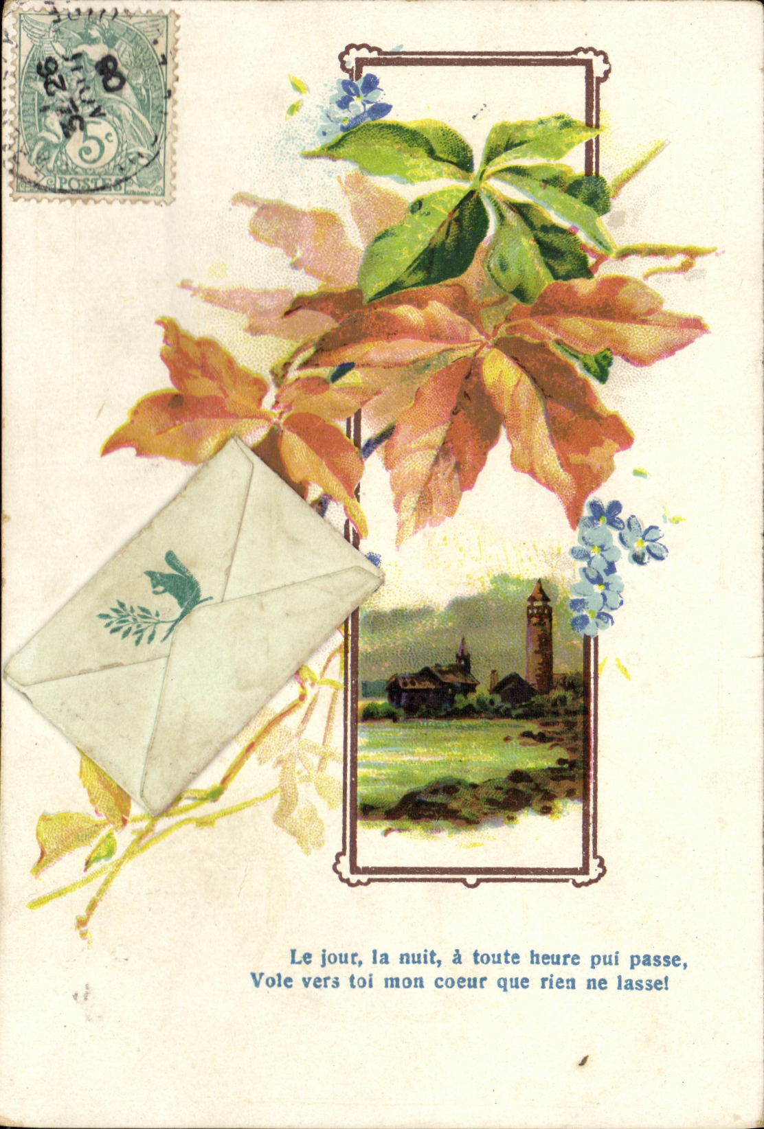VINTAGE POSTCARD Fantasy Flowers Letter