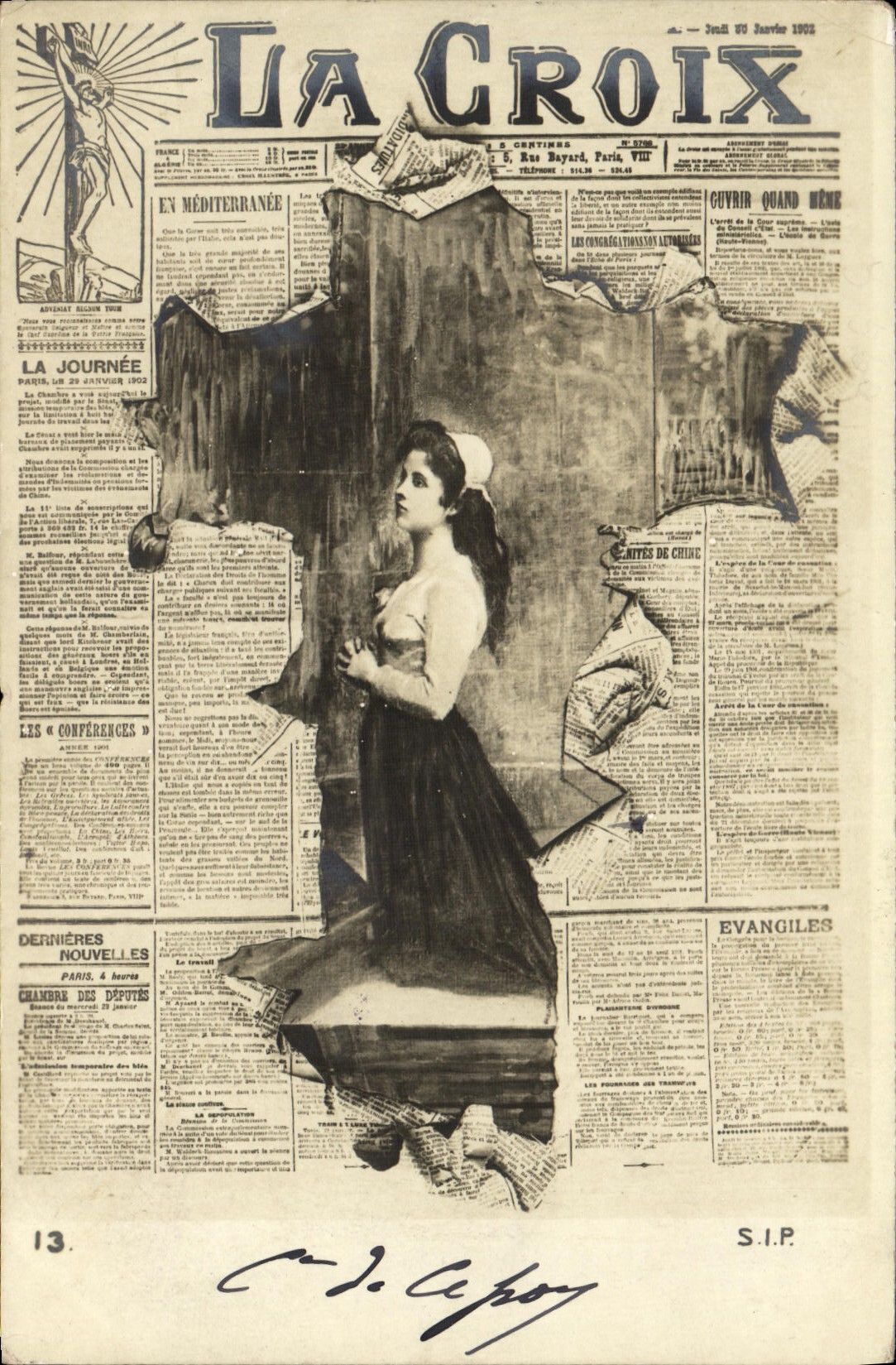 VINTAGE POSTCARD Fantasy the Cross Newspaper