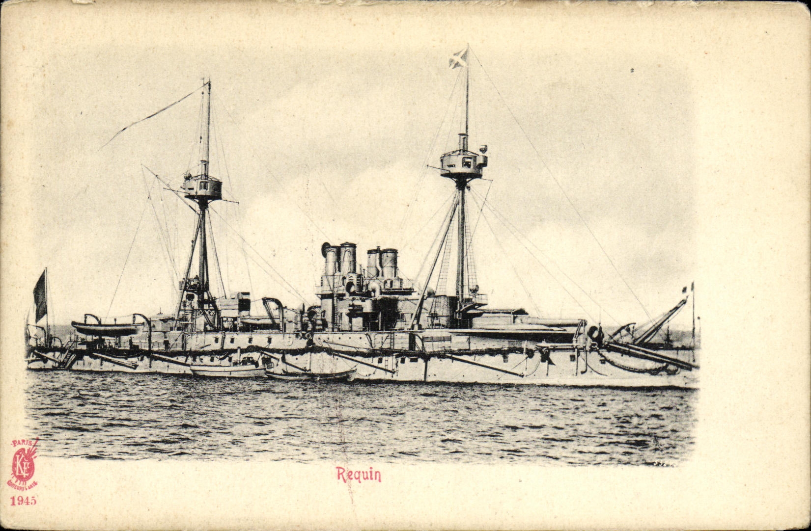 VINTAGE POSTCARD Boat War Shark