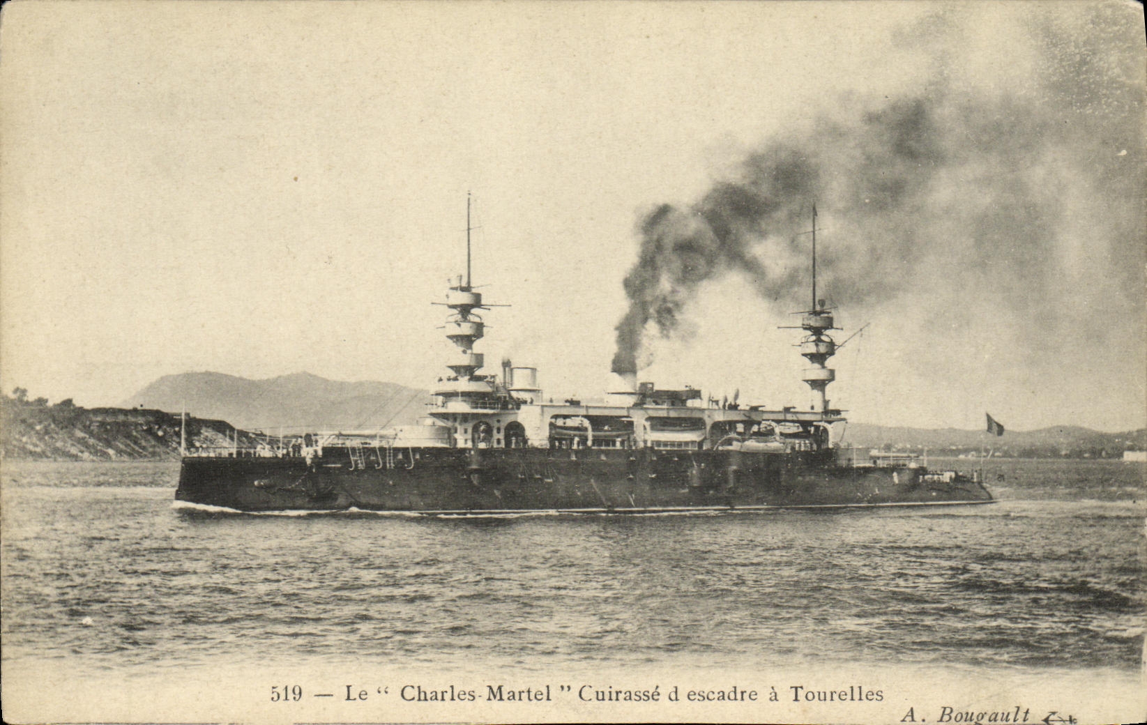 VINTAGE POSTCARD Bateau the Charles Martel Cuirasse squadron has turrets