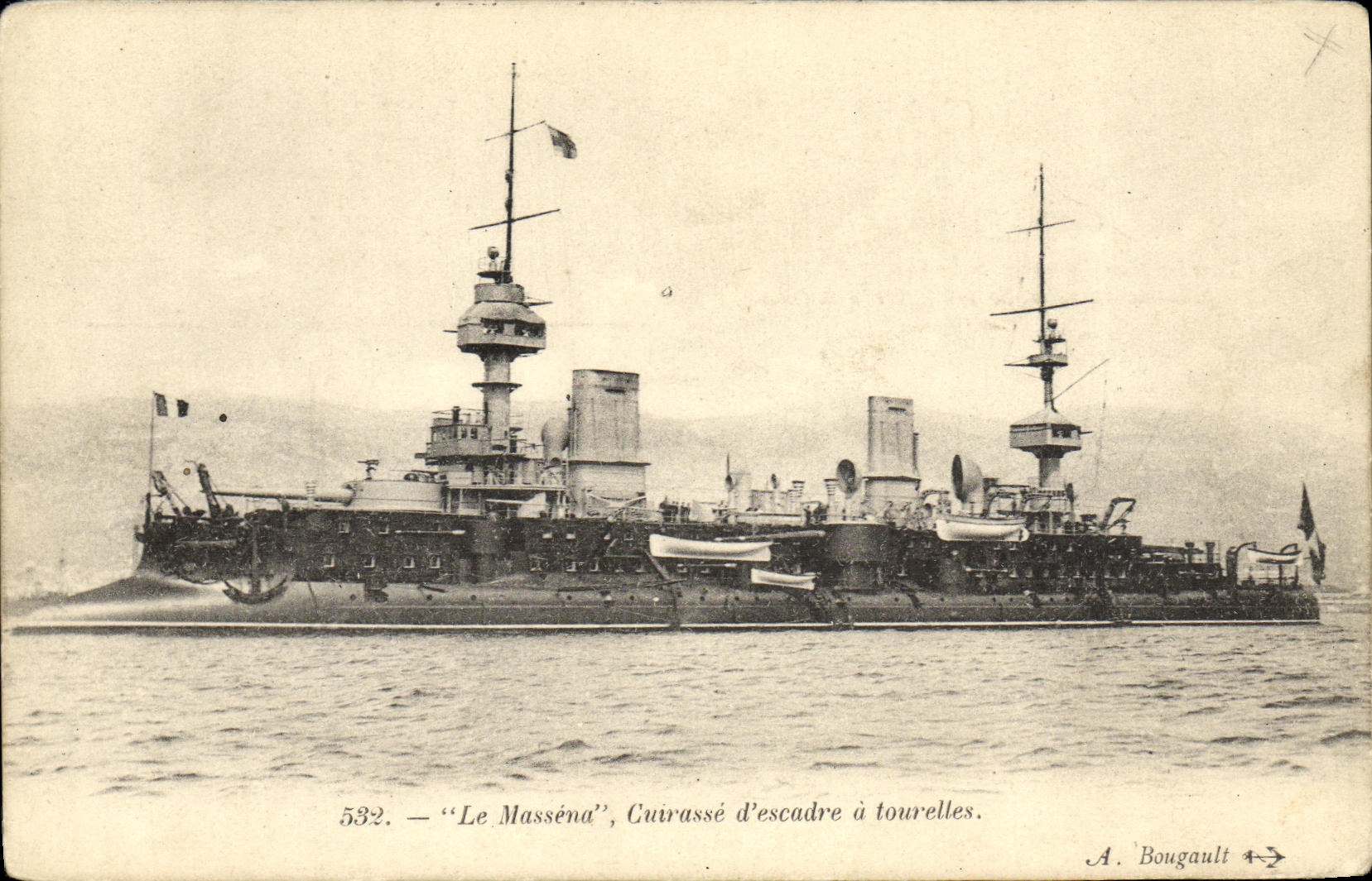 VINTAGE POSTCARD Bateau Massena Cuirasse squadron has turrets