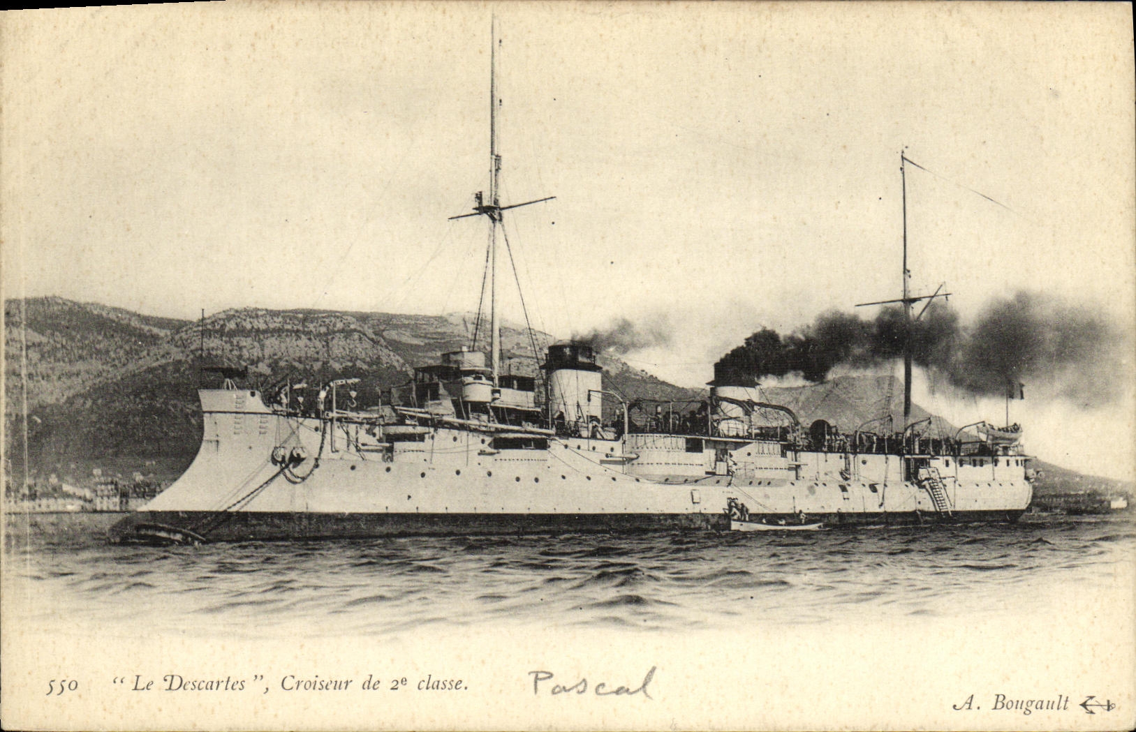 VINTAGE POSTCARD Boat Descartes Cruiser of 2nd class