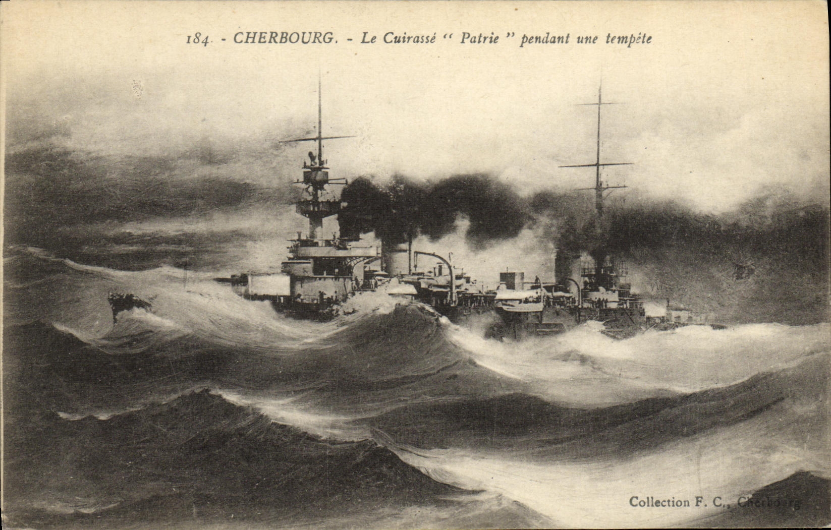 VINTAGE POSTCARD Bateau Armours Fatherland during a storm