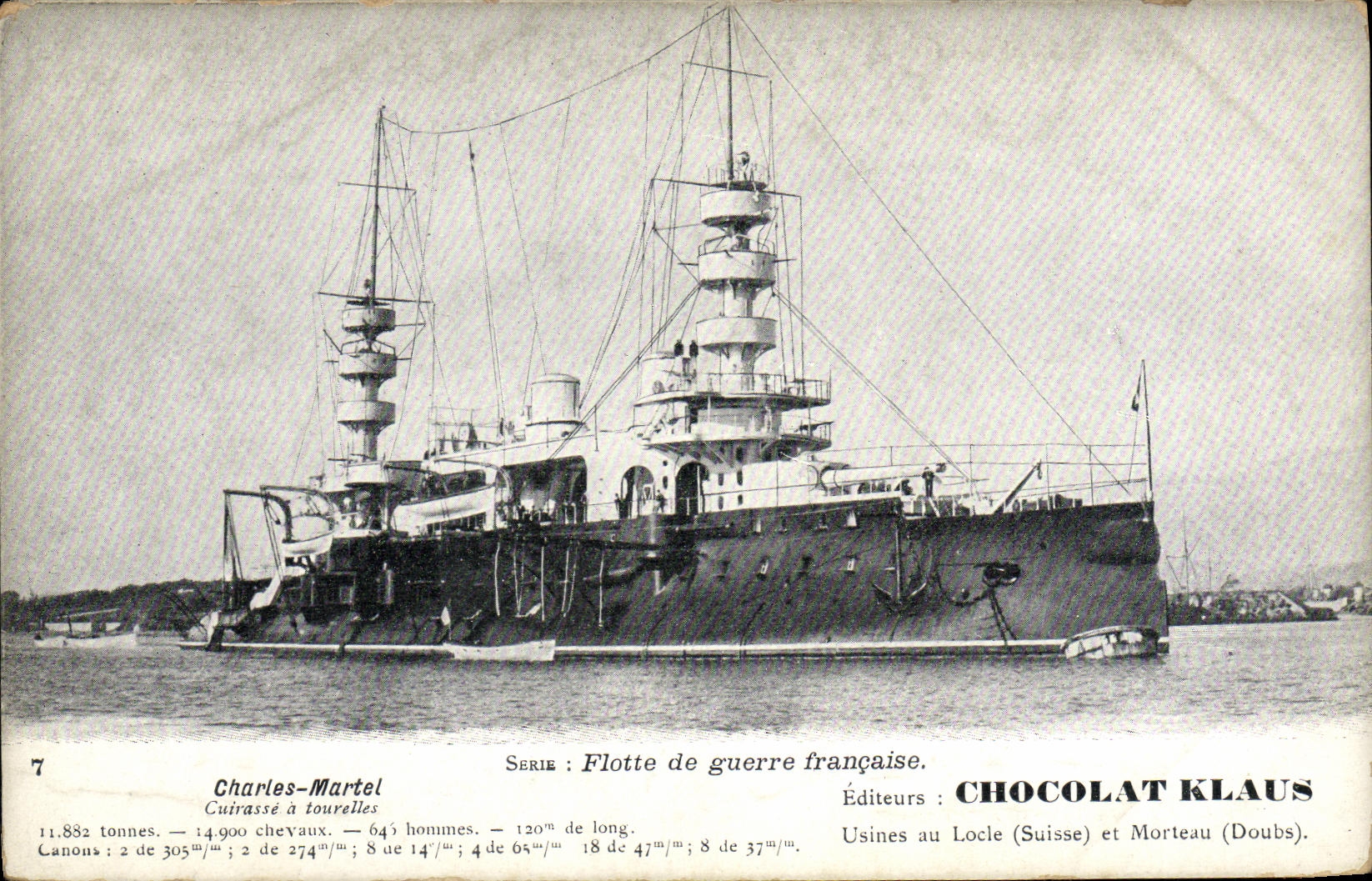 VINTAGE POSTCARD Bateau Charles Martel Cuirasse has turrets