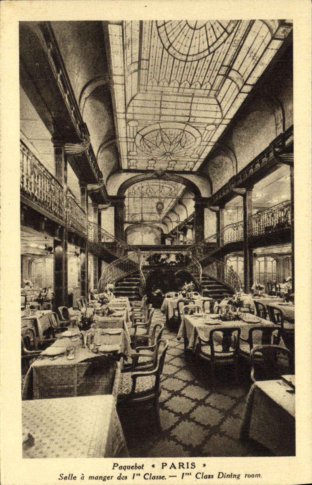VINTAGE POSTCARD Boat Paris Steamer Dining room of the 1st class