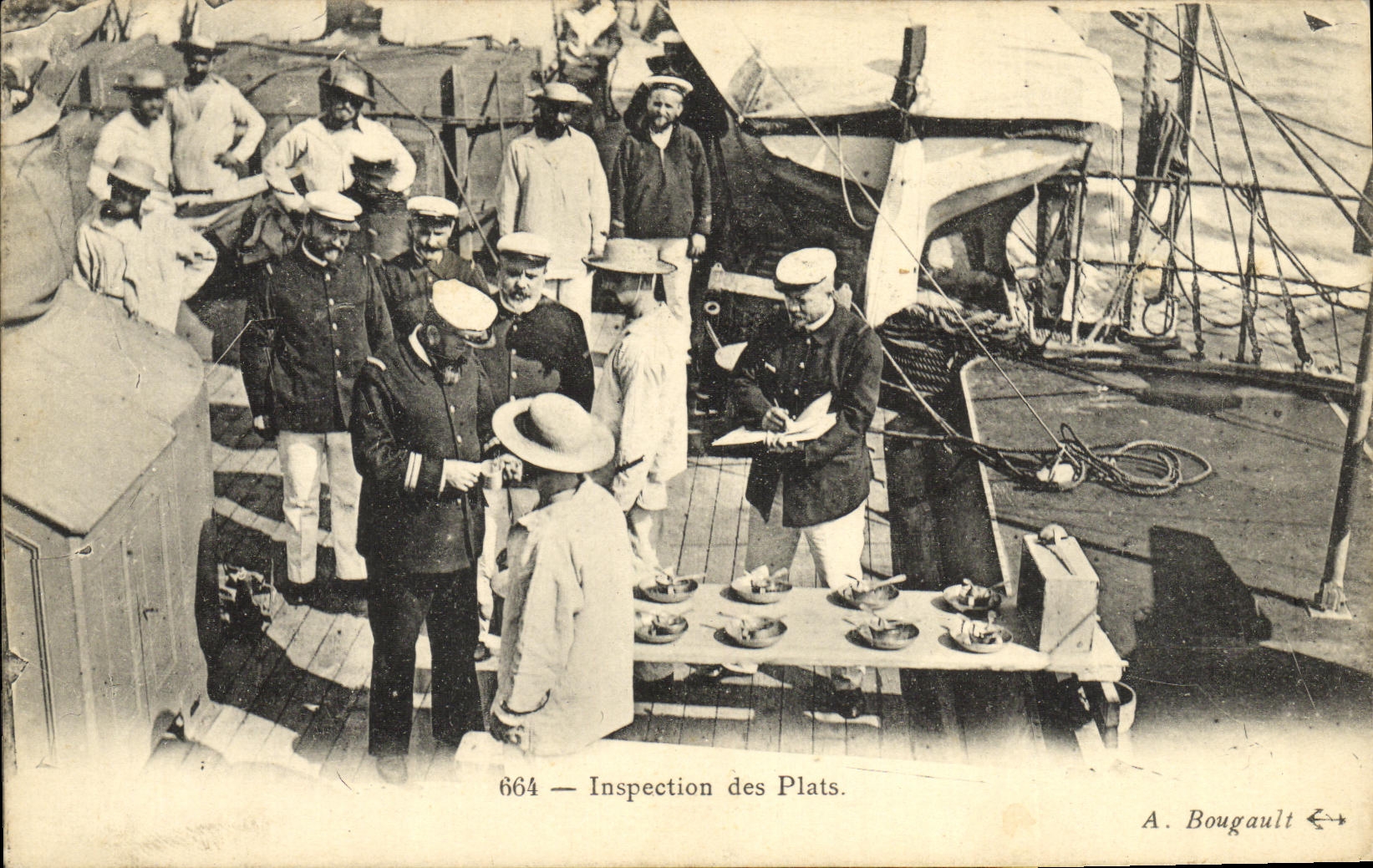 CPA Bateau Inspection des plats