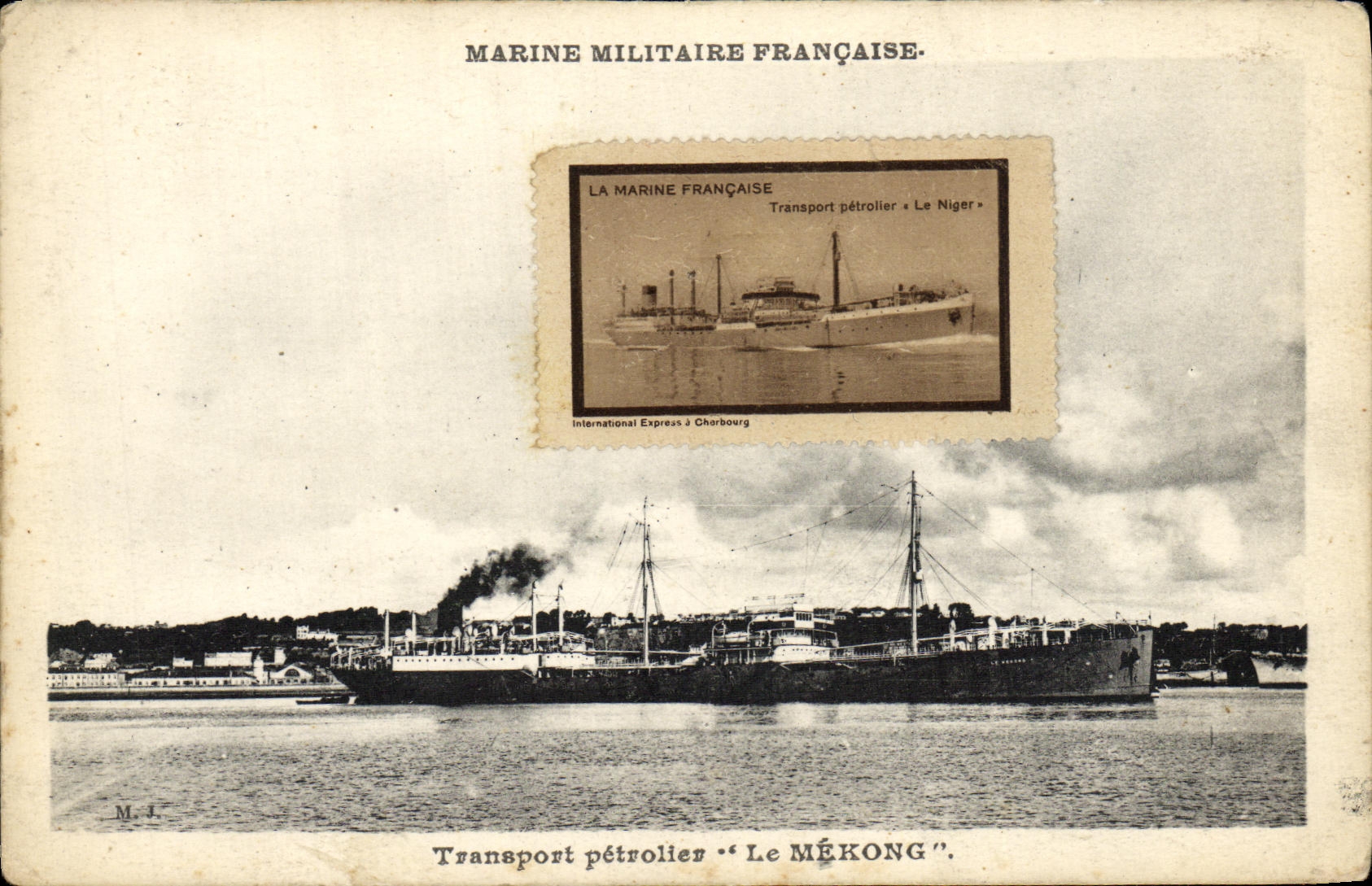 VINTAGE POSTCARD Boat French Navy Oil transport Mekong