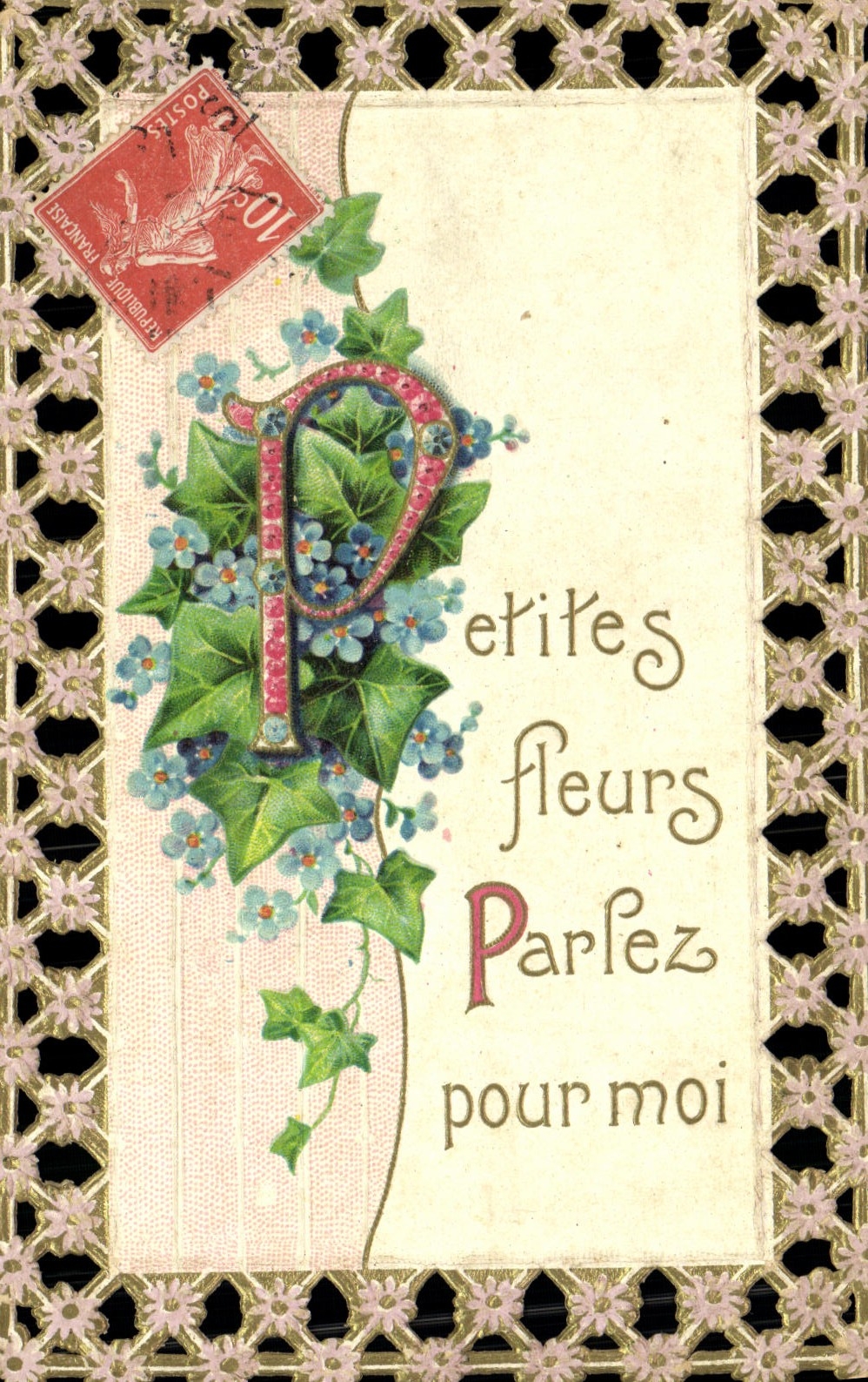 CPA Fantaisie Fleurs Brodee