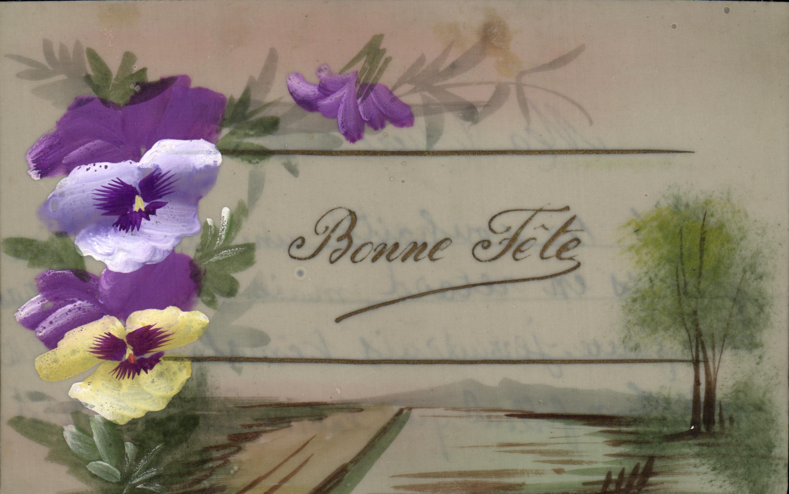 Flores de la fantasía de la POSTAL de la VENDIMIA (decoración con la mano)