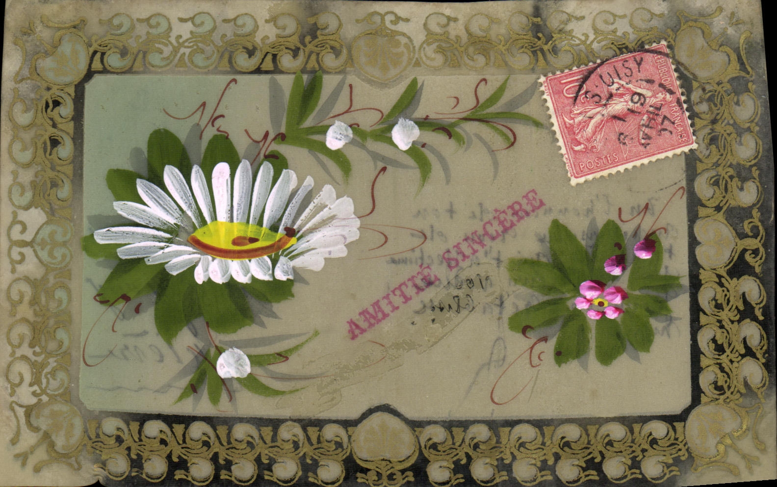 CPA Fantaisie Fleurs (decor a la main)