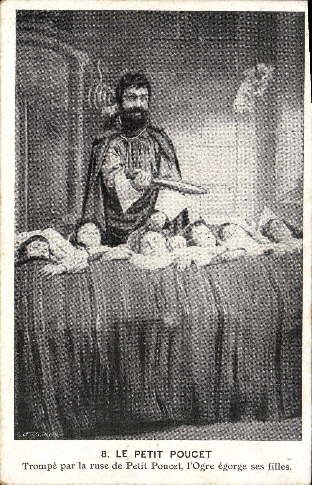 VINTAGE POSTCARD Tom Thumb Trompe by the trick of Tom Thumb the ogre cuts the throat of his Conte daughters