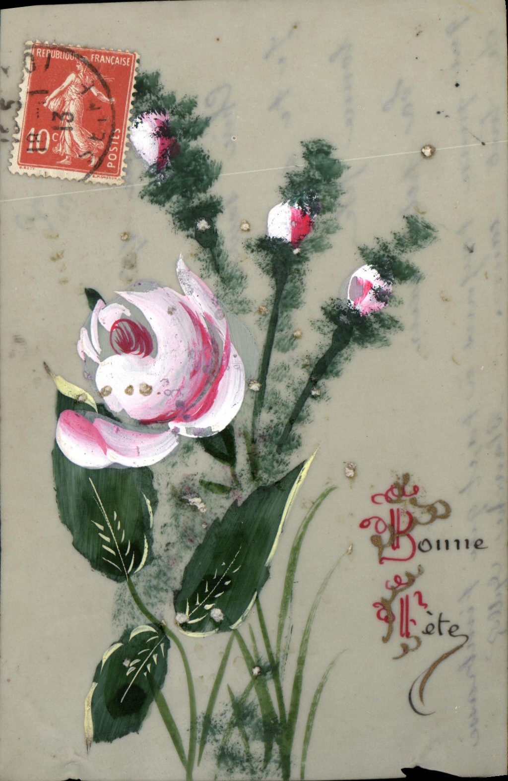 CPA Fantaisie Fleurs (decor a la main)