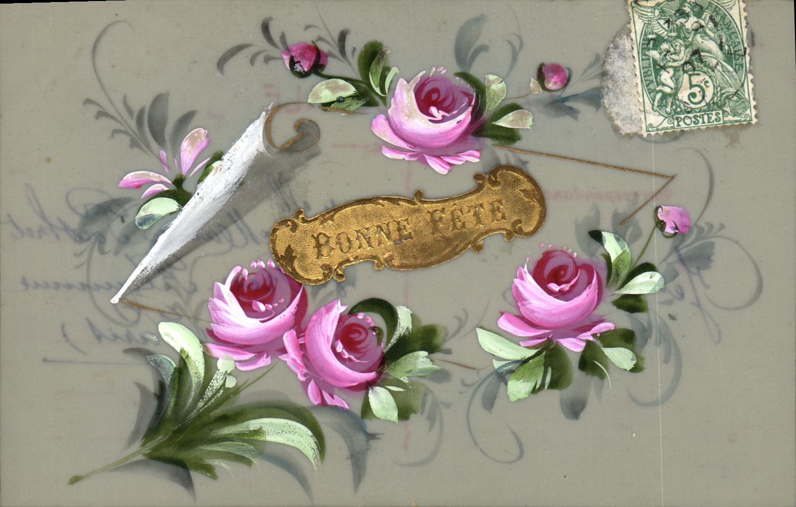 CPA Fantaisie Fleurs (decor a la main)