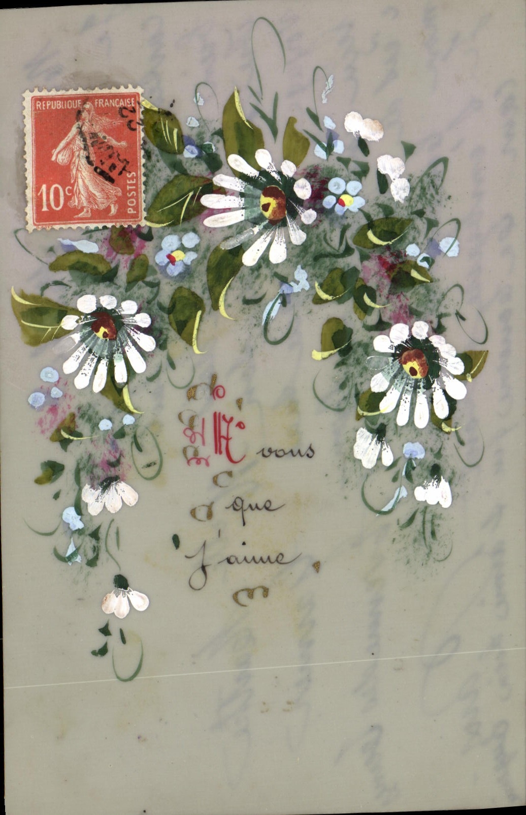 CPA Fantaisie Fleurs (decor a la main)