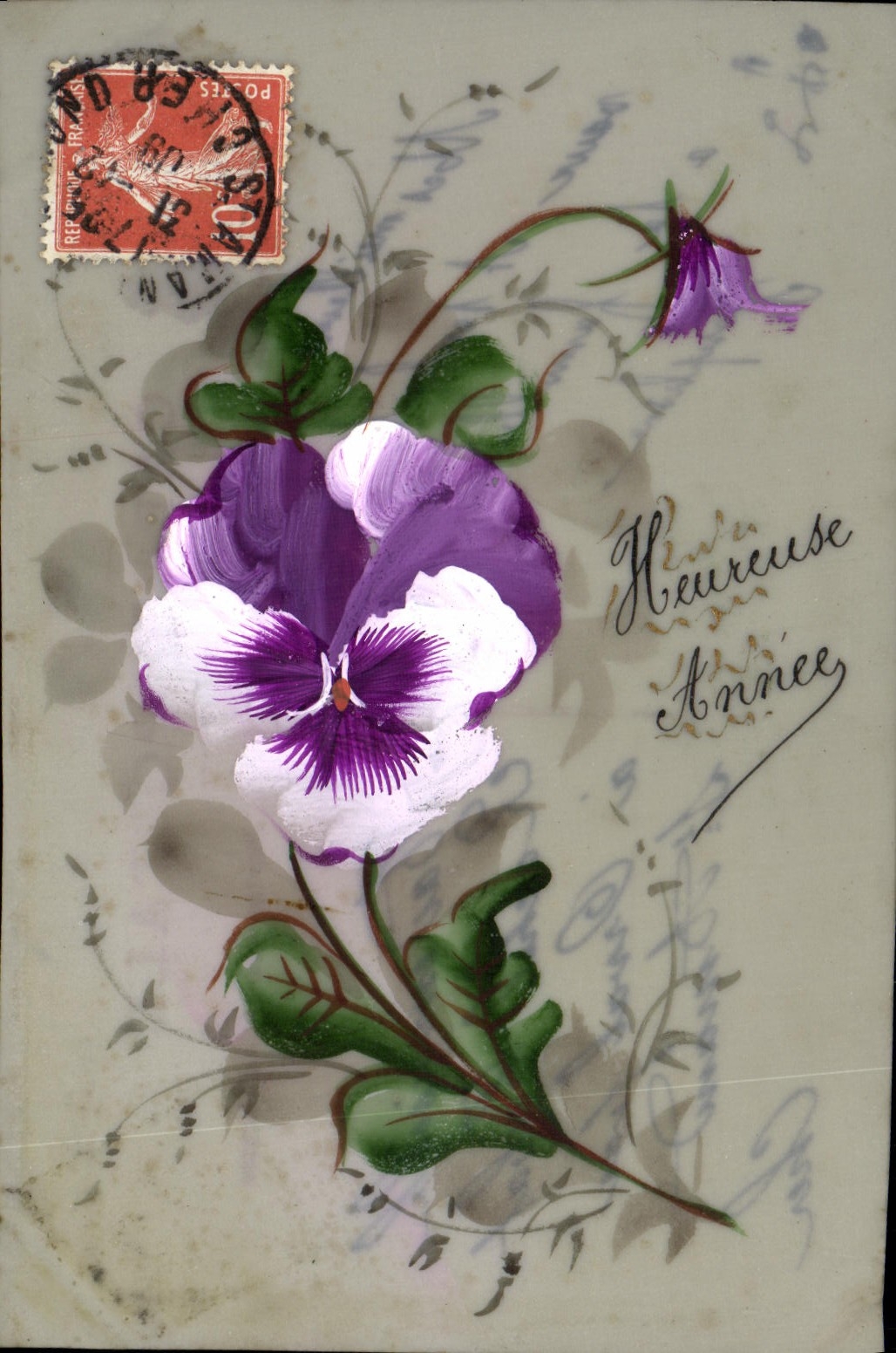 CPA Fantaisie Fleurs (decor a la main)