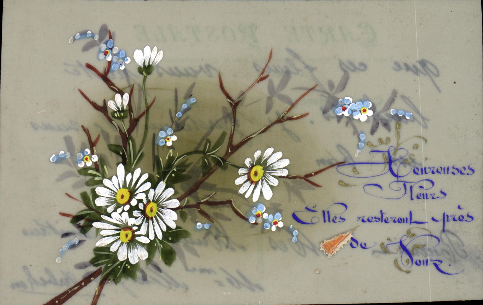 CPA Fantaisie Fleurs (decor a la main)