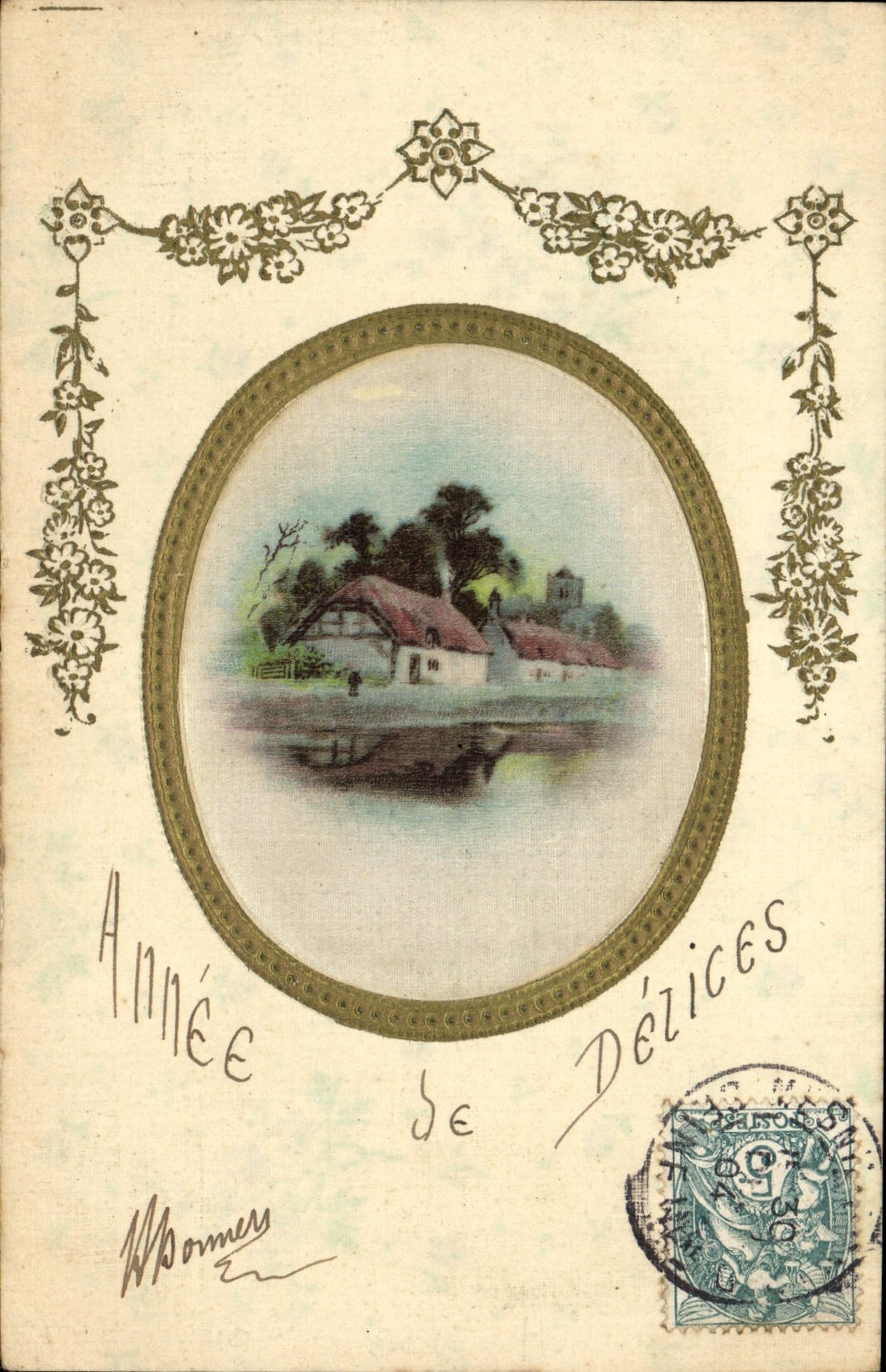 VINTAGE POSTCARD Fantasy House in the countryside (out of fabric)