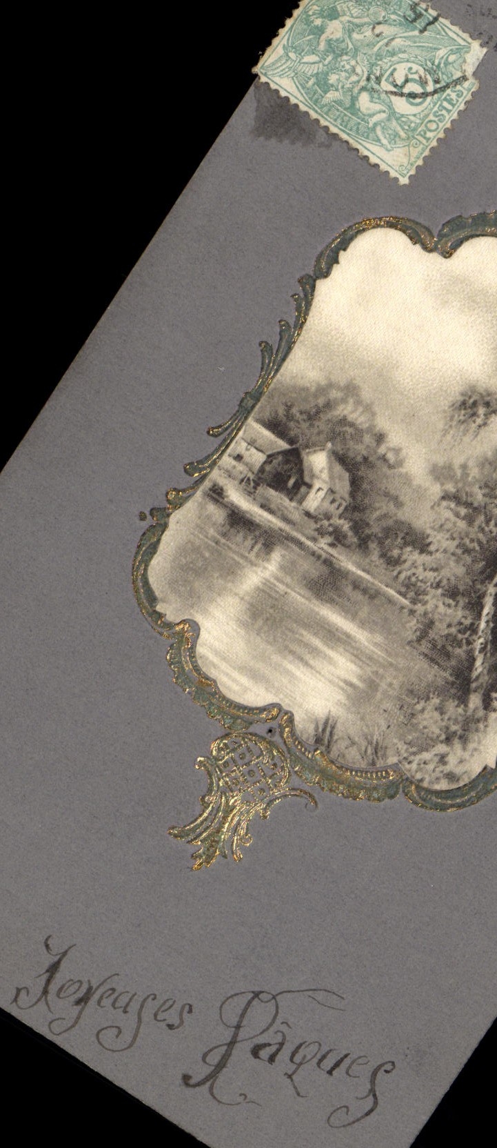 VINTAGE POSTCARD Fantasy Flowers Landscape (fabric medallion)