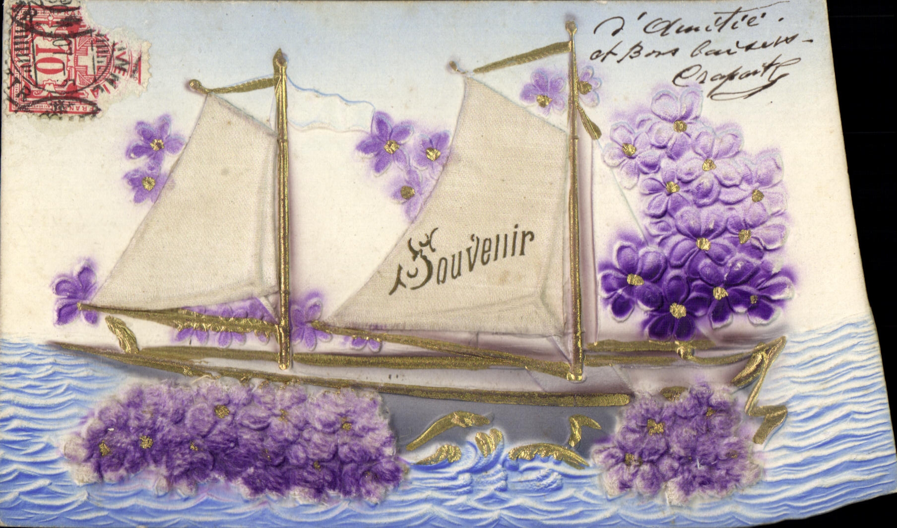 CPA Fantaisie Fleurs Bateau