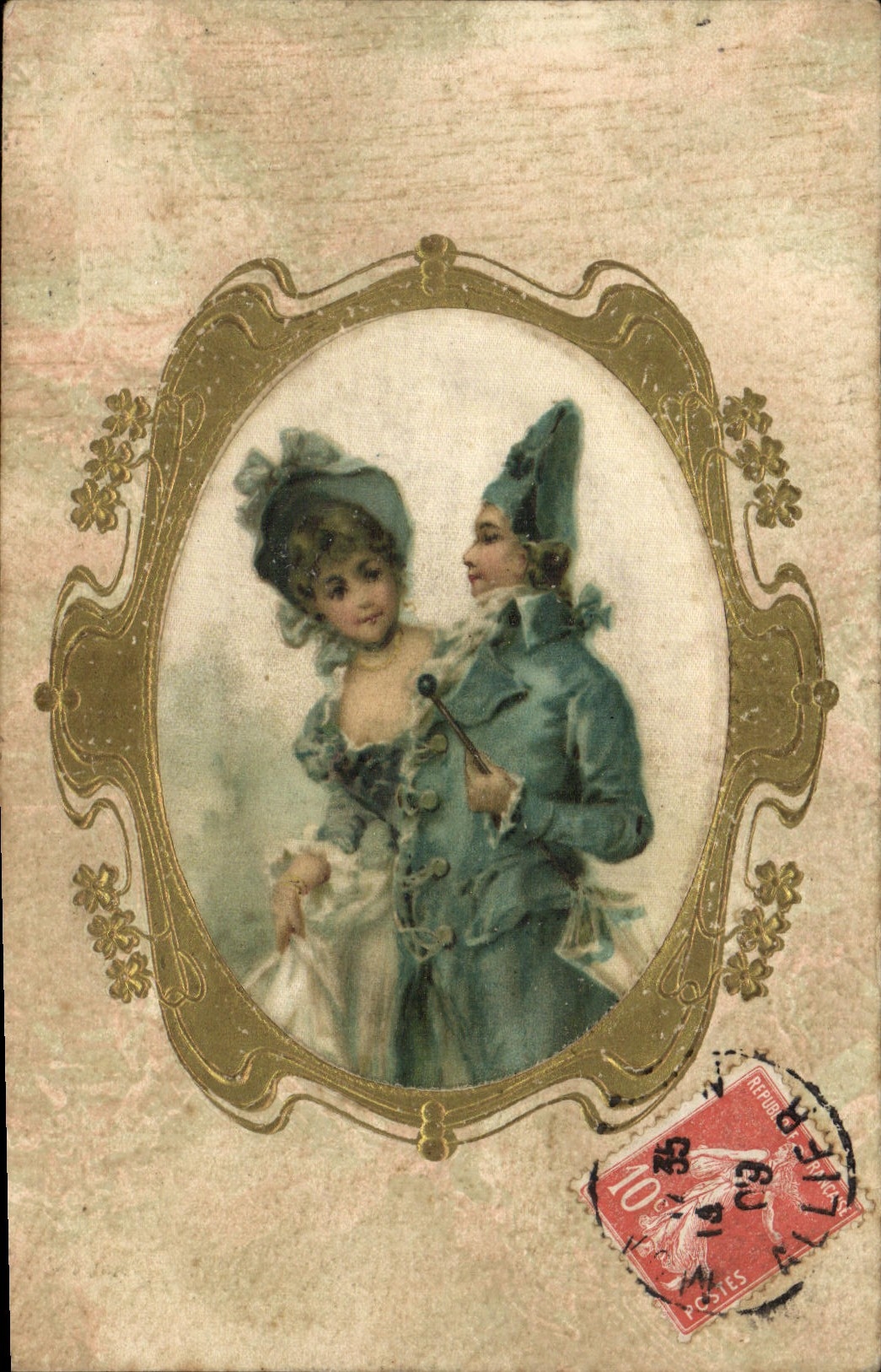 CPA Fantaisie FEmme (medaillon en tissu)