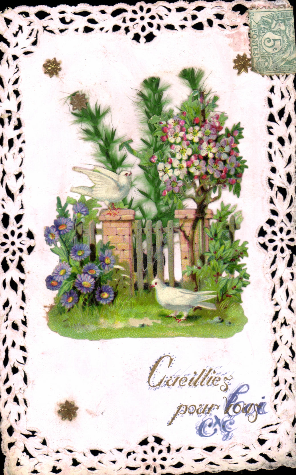 VINTAGE POSTCARD Fantasy Flowers Brodee Doves
