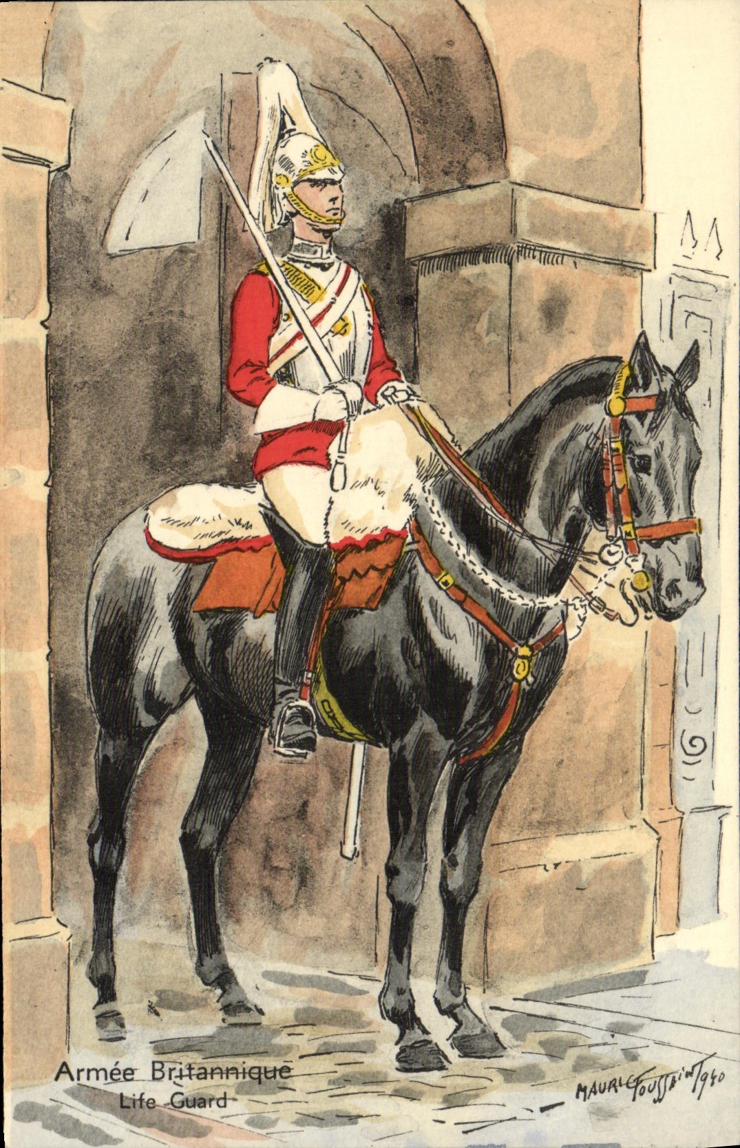 VINTAGE POSTCARD Armed English Militaria Life Guard Horse