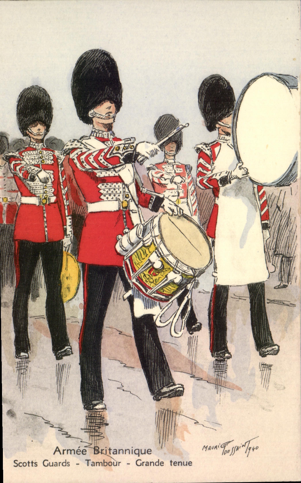 CPA Armee britannique anglaise Militaria Scotts Guards Tambour Grande tenue 