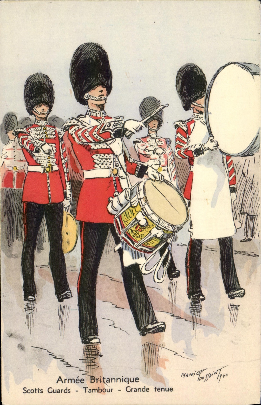CPA Armee britannique anglaise Militaria Scotts Guards Tambour Grande tenue 