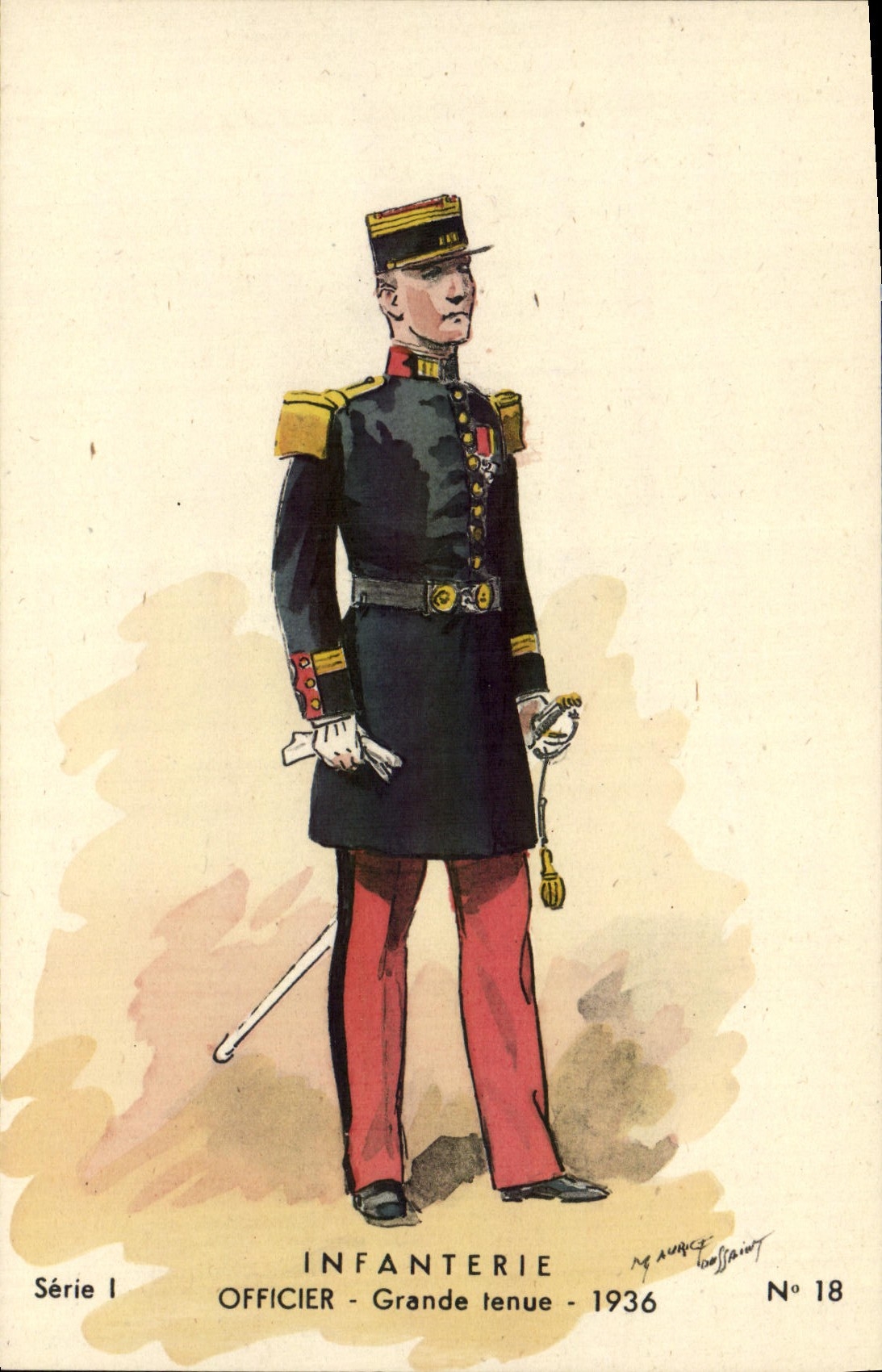 VINTAGE POSTCARD Militaria Large Infantry Officer held 1936