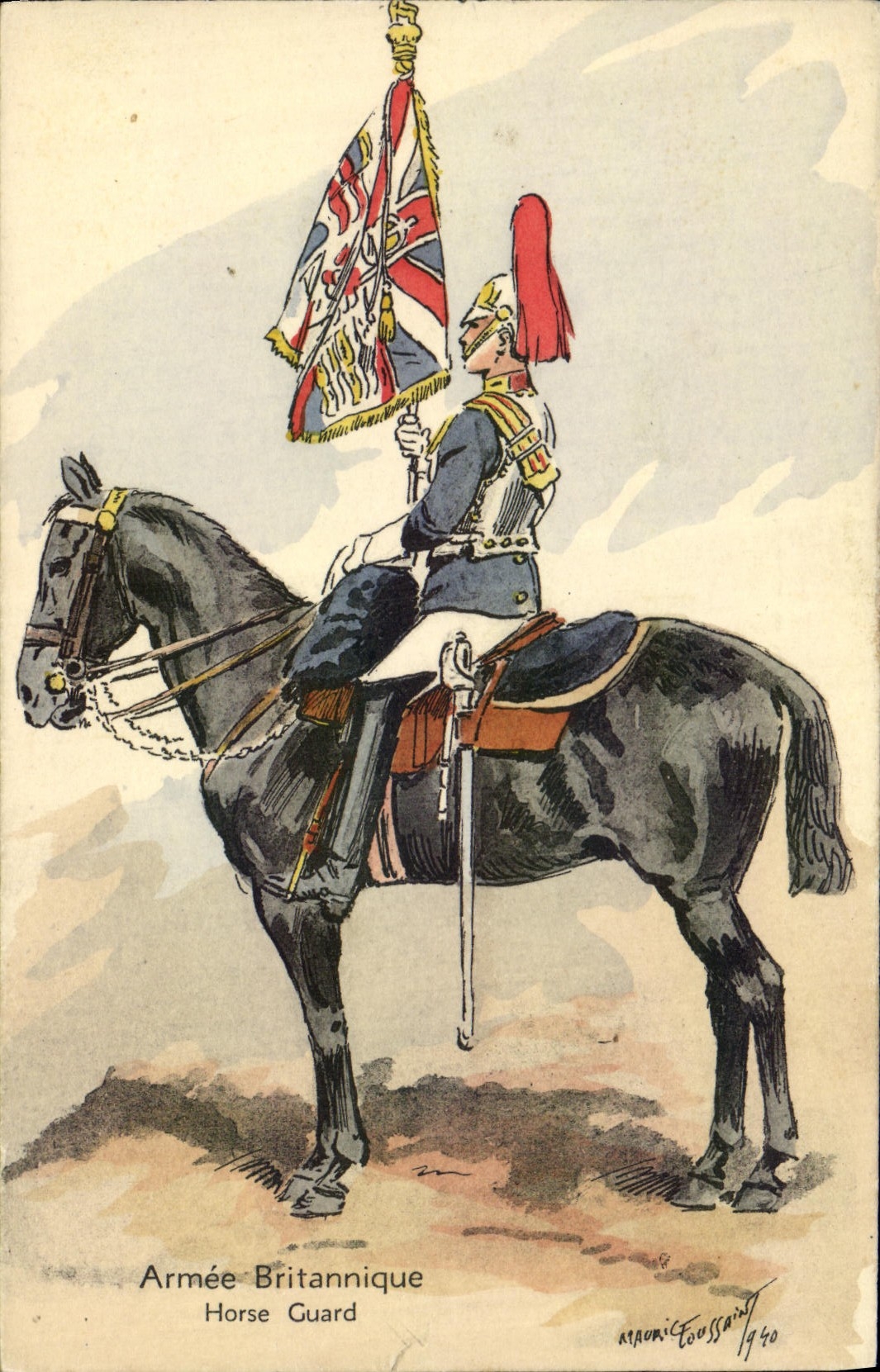 Caballo británico armado del protector de caballo de Militaria de la POSTAL de la VENDIMIA