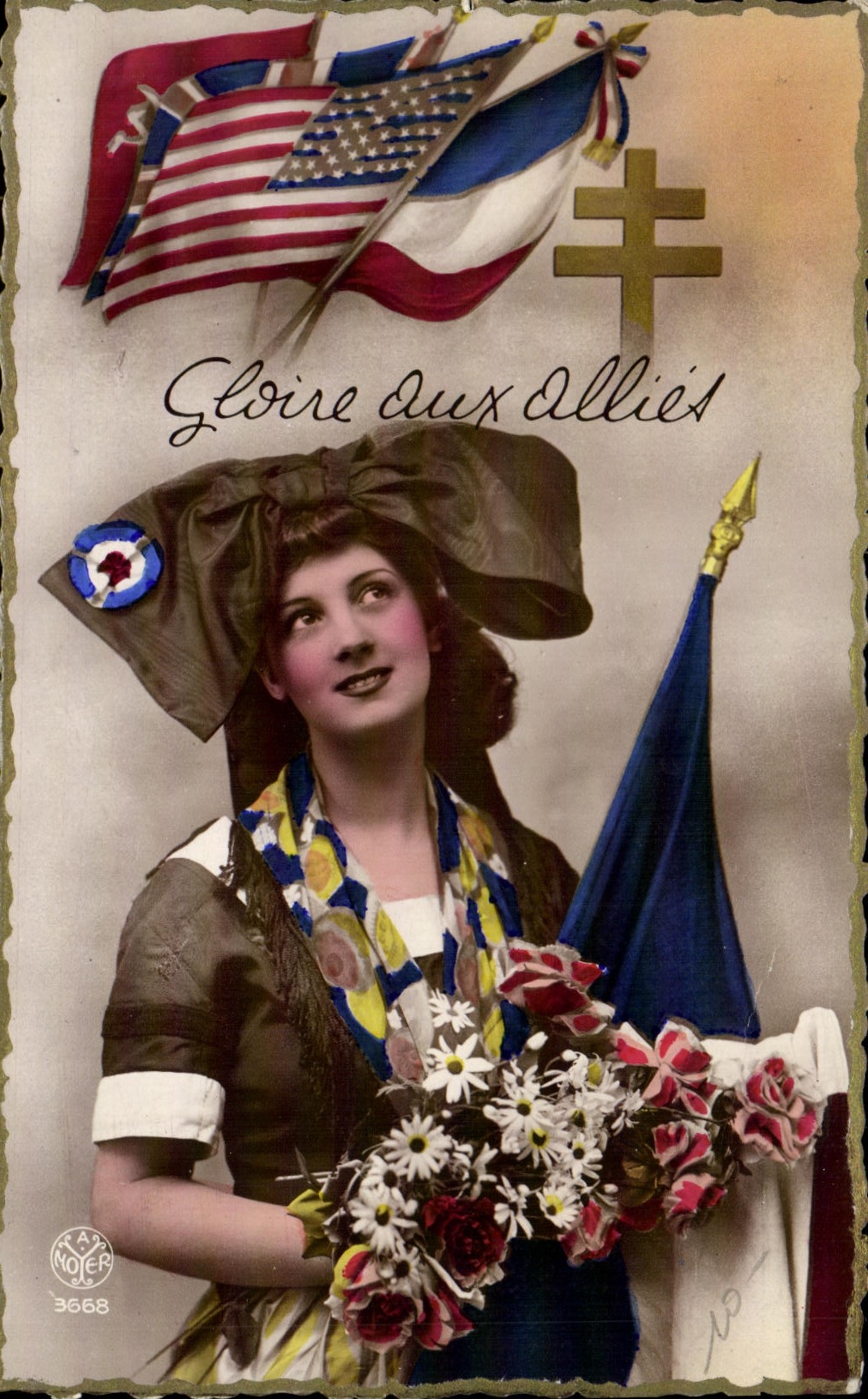 CPM Victoire Alsace Drapeau Femme