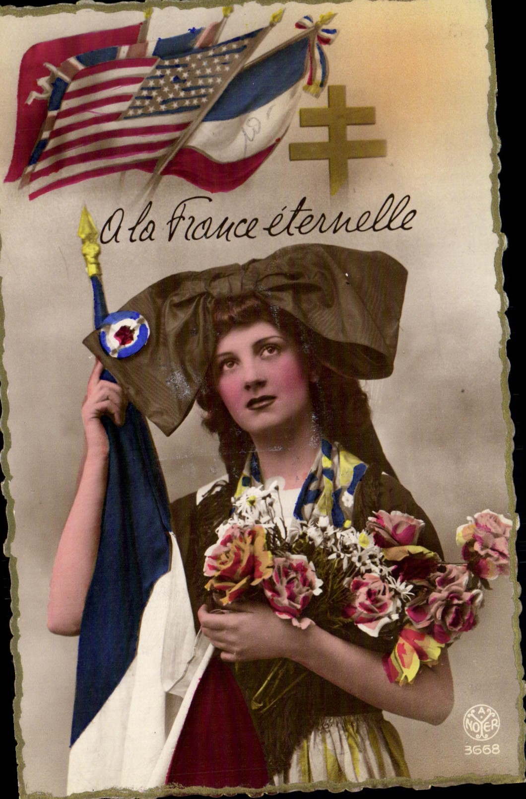 CPM Victoire Alsace Drapeau Femme