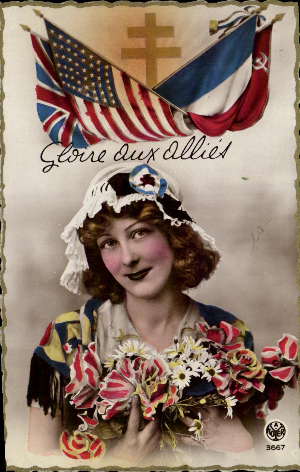 CPM Victoire Alsace Drapeau Femme