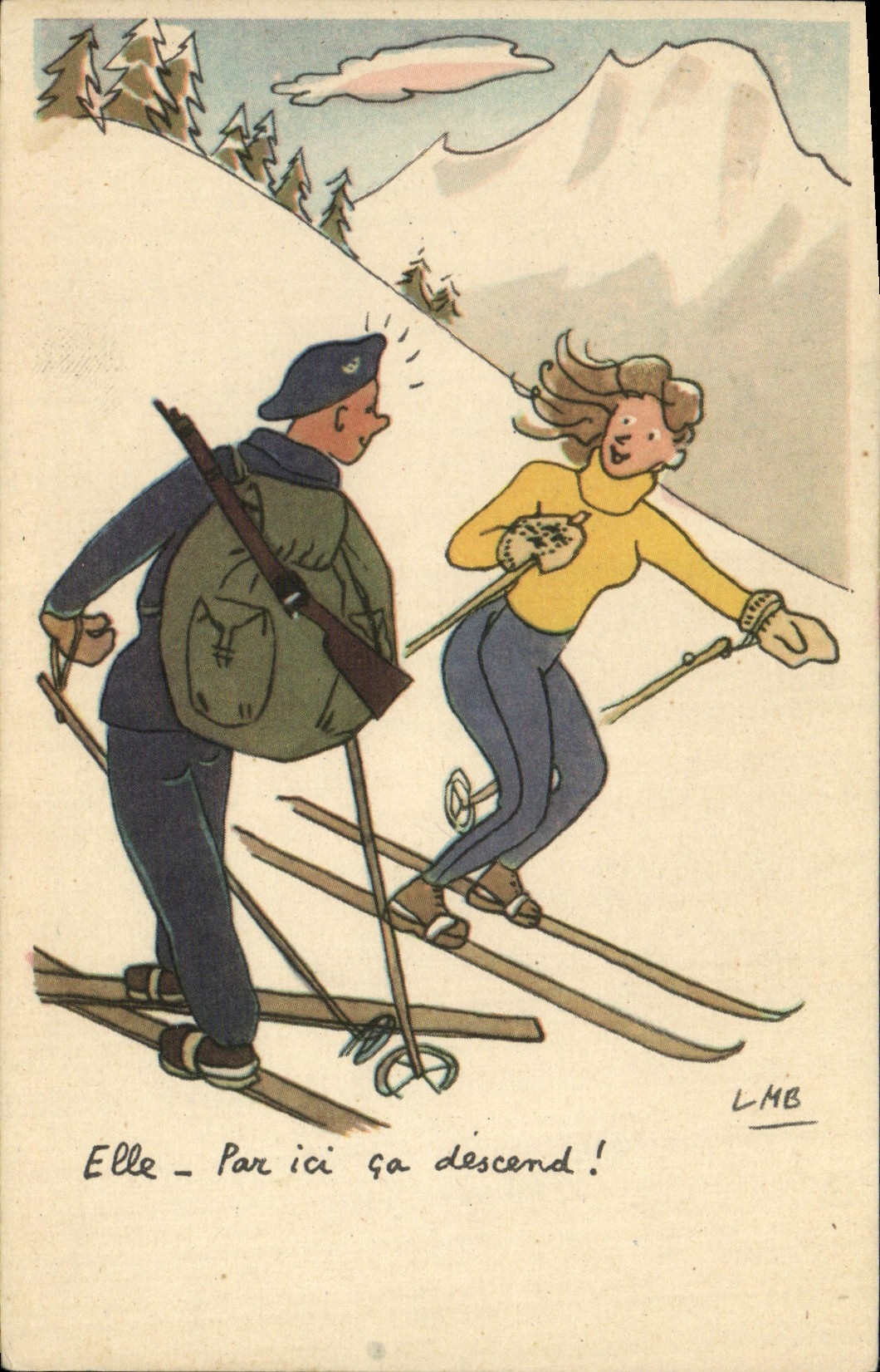 VINTAGE POSTCARD Militaria Ski Alpine hunter