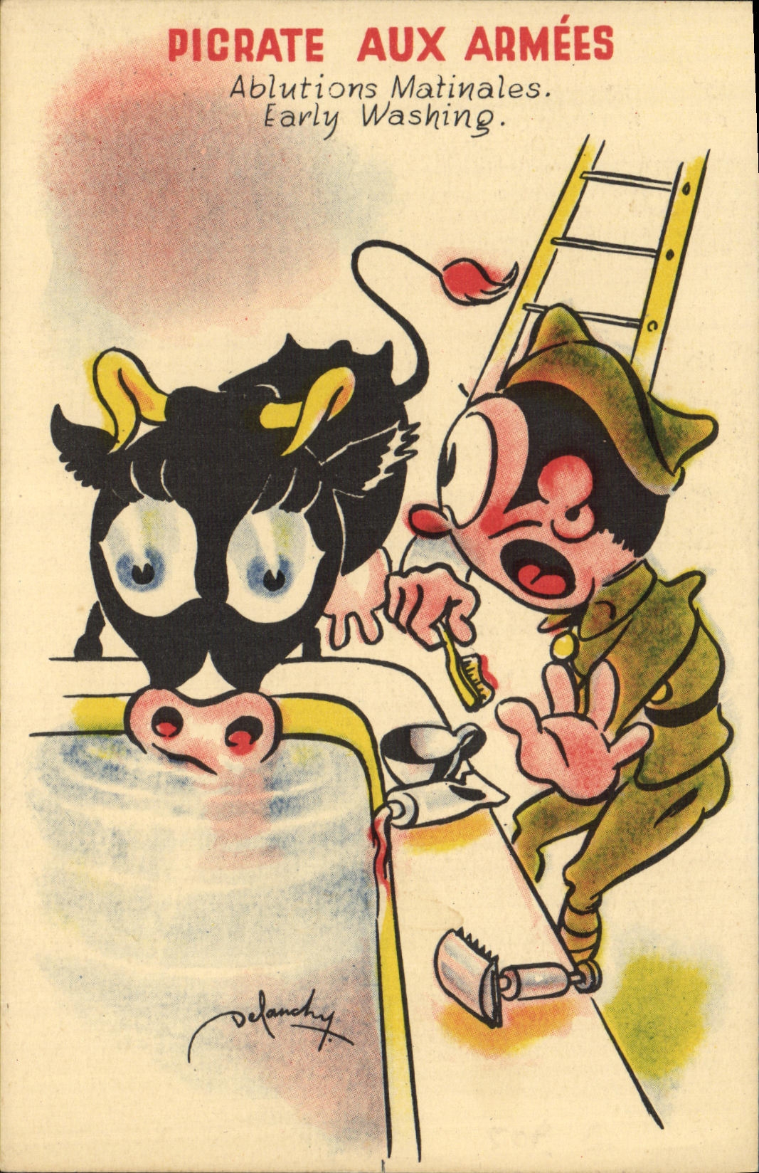 VINTAGE POSTCARD Militaria Pigrate with the armies Cow
