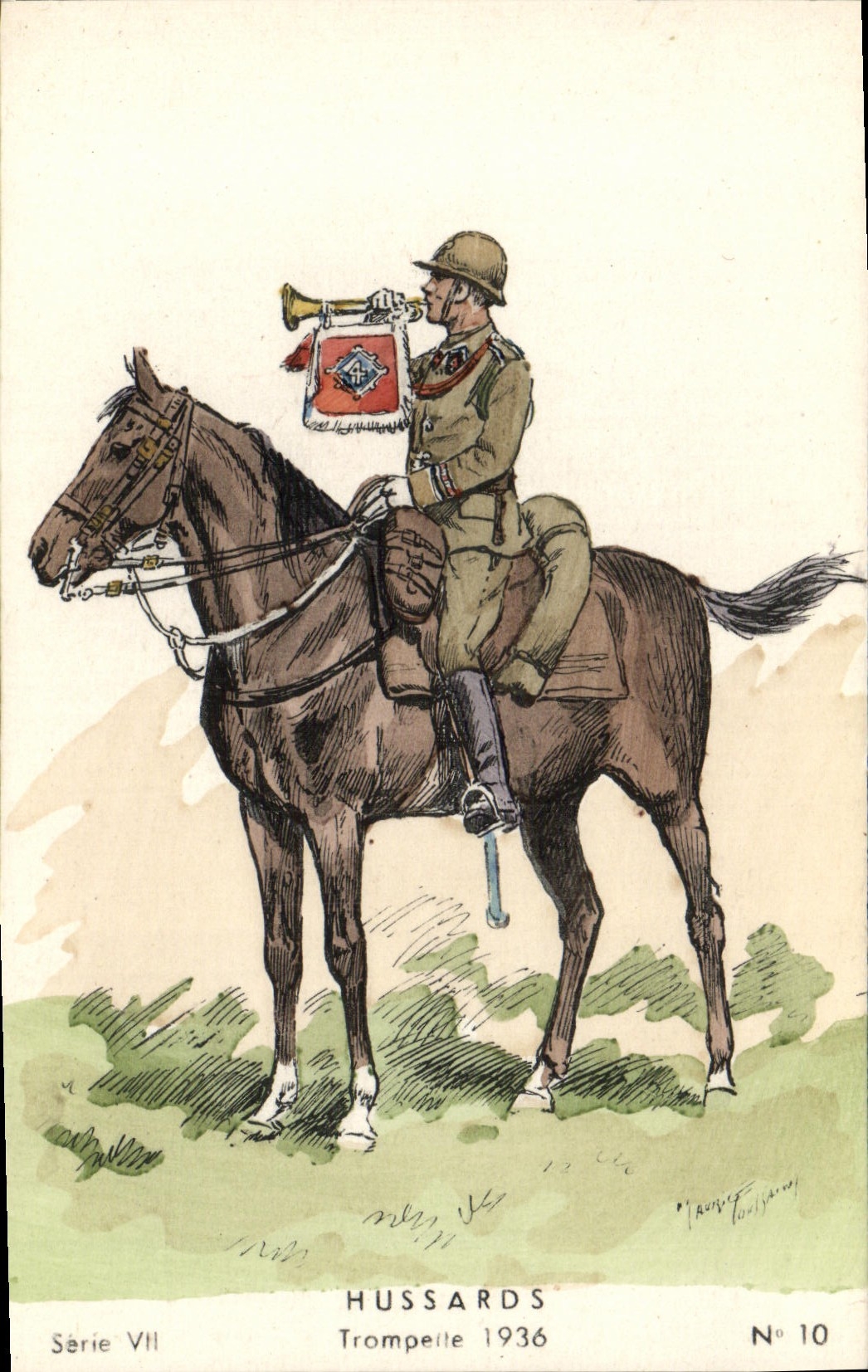 VINTAGE POSTCARD Hussards Fraud 1936 Militaria