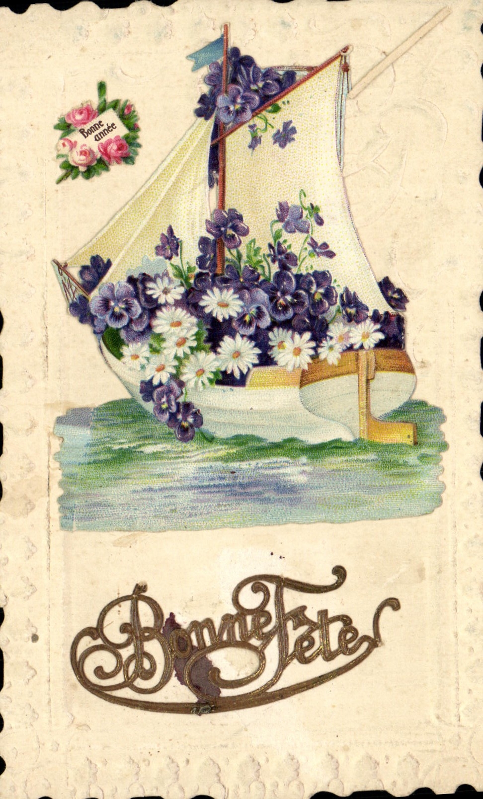 CPA Fantaisie Fleurs Bateau