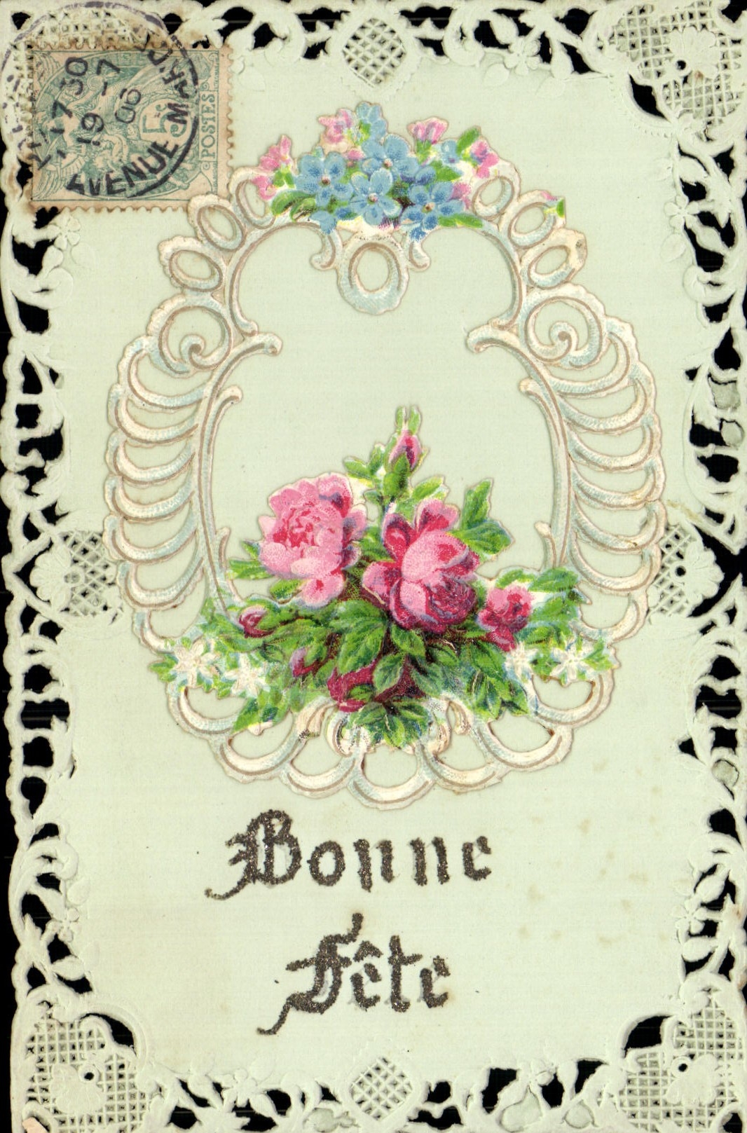 VINTAGE POSTCARD Fantasy Brodeee Flowers