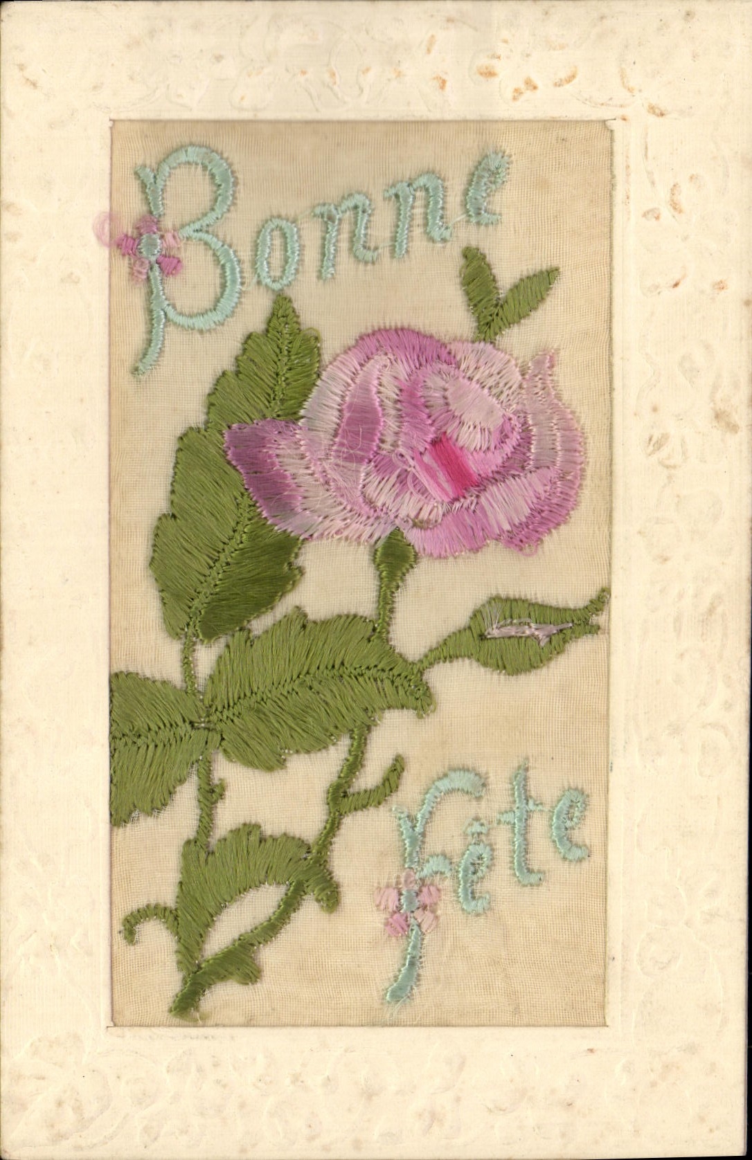 CPA Fantaisie Fleurs Brodee