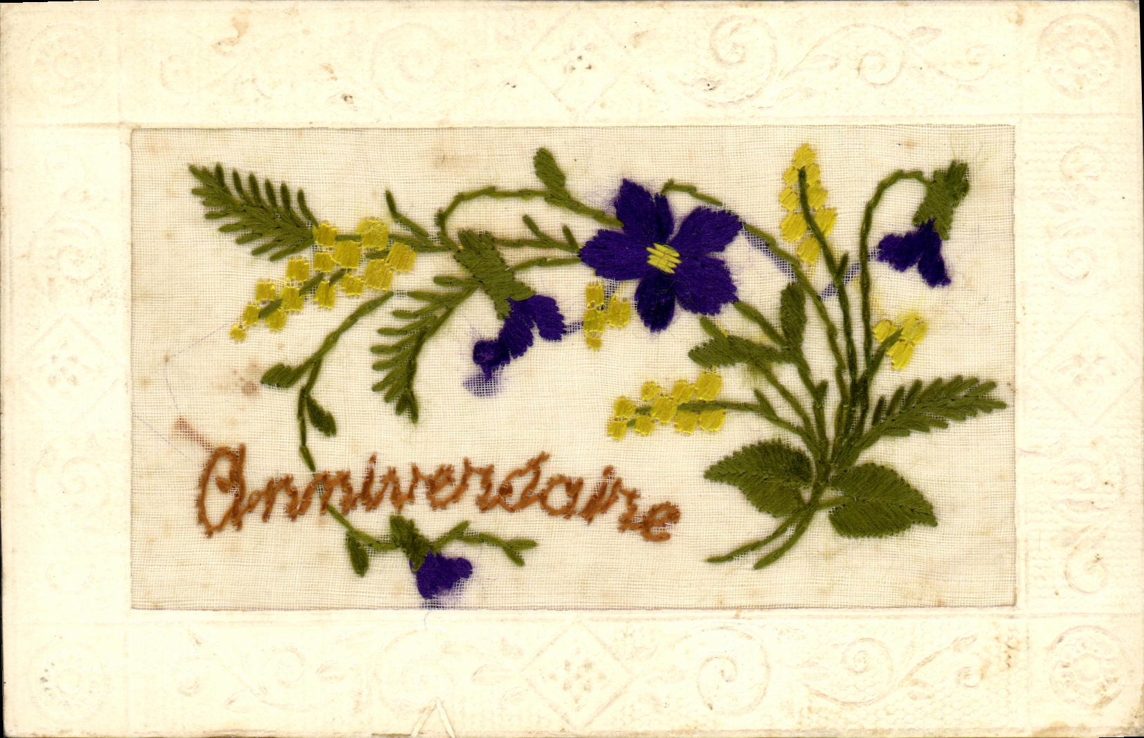 CPA Fantaisie Fleurs Brodee