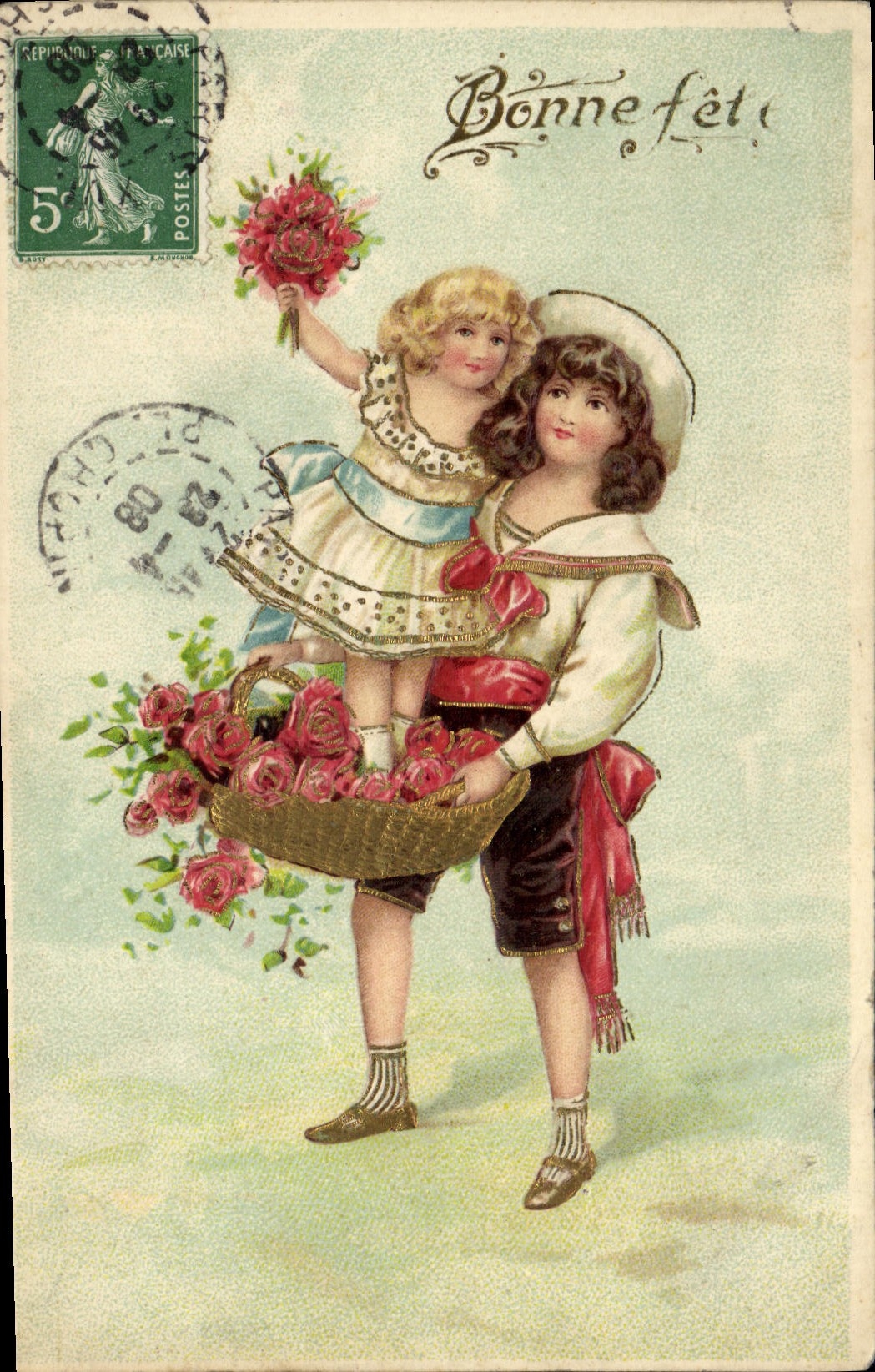 CPA Fantaisie Fleurs Enfants