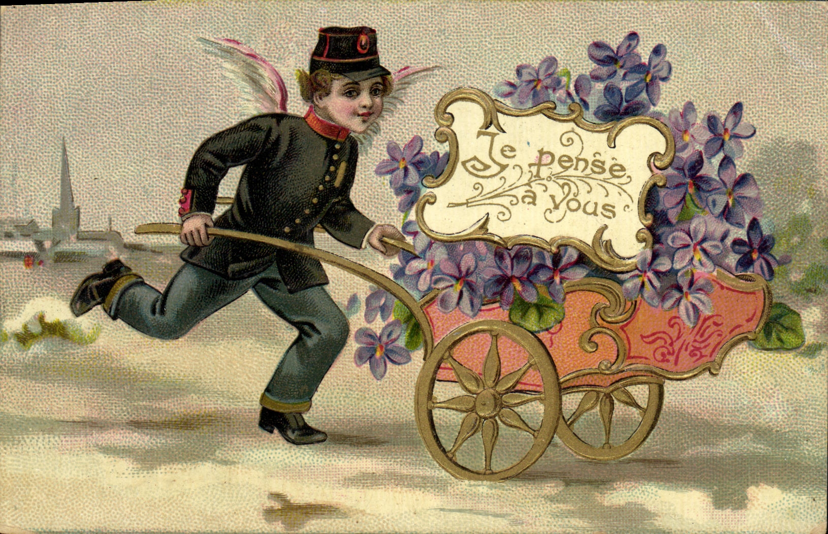 CPA Fantaisie Fleurs Ange Facteur 