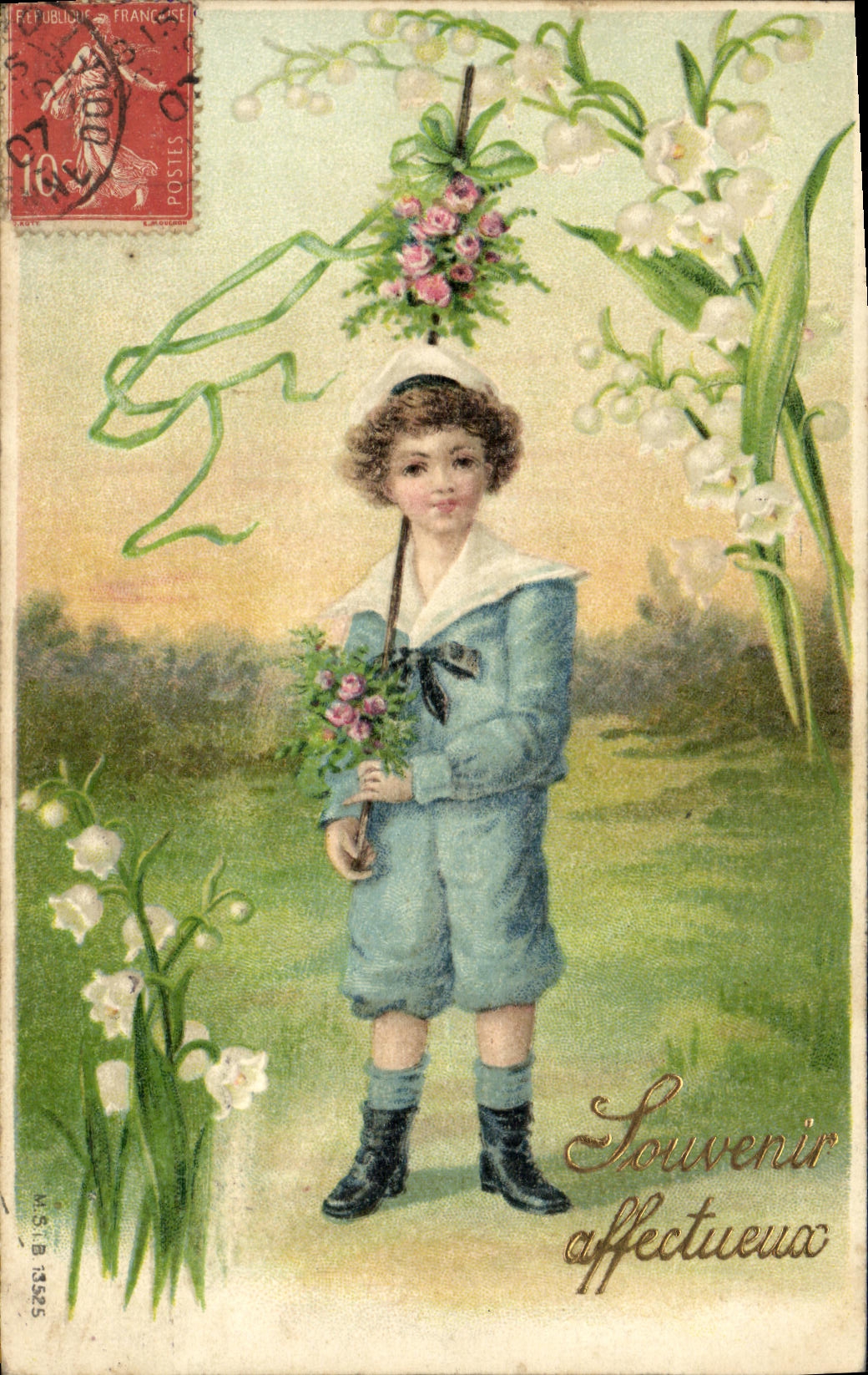 CPA Fantaisie Fleurs Enfant Muguet