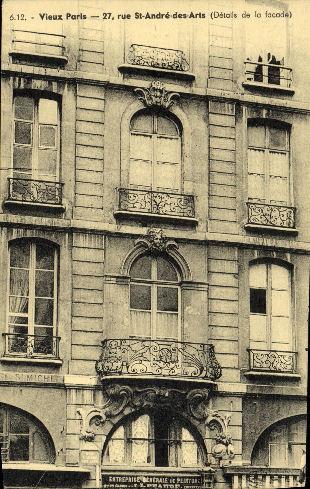 VINTAGE POSTCARD Paris 27 Rue Saint Andre des Arts Details de la frontage