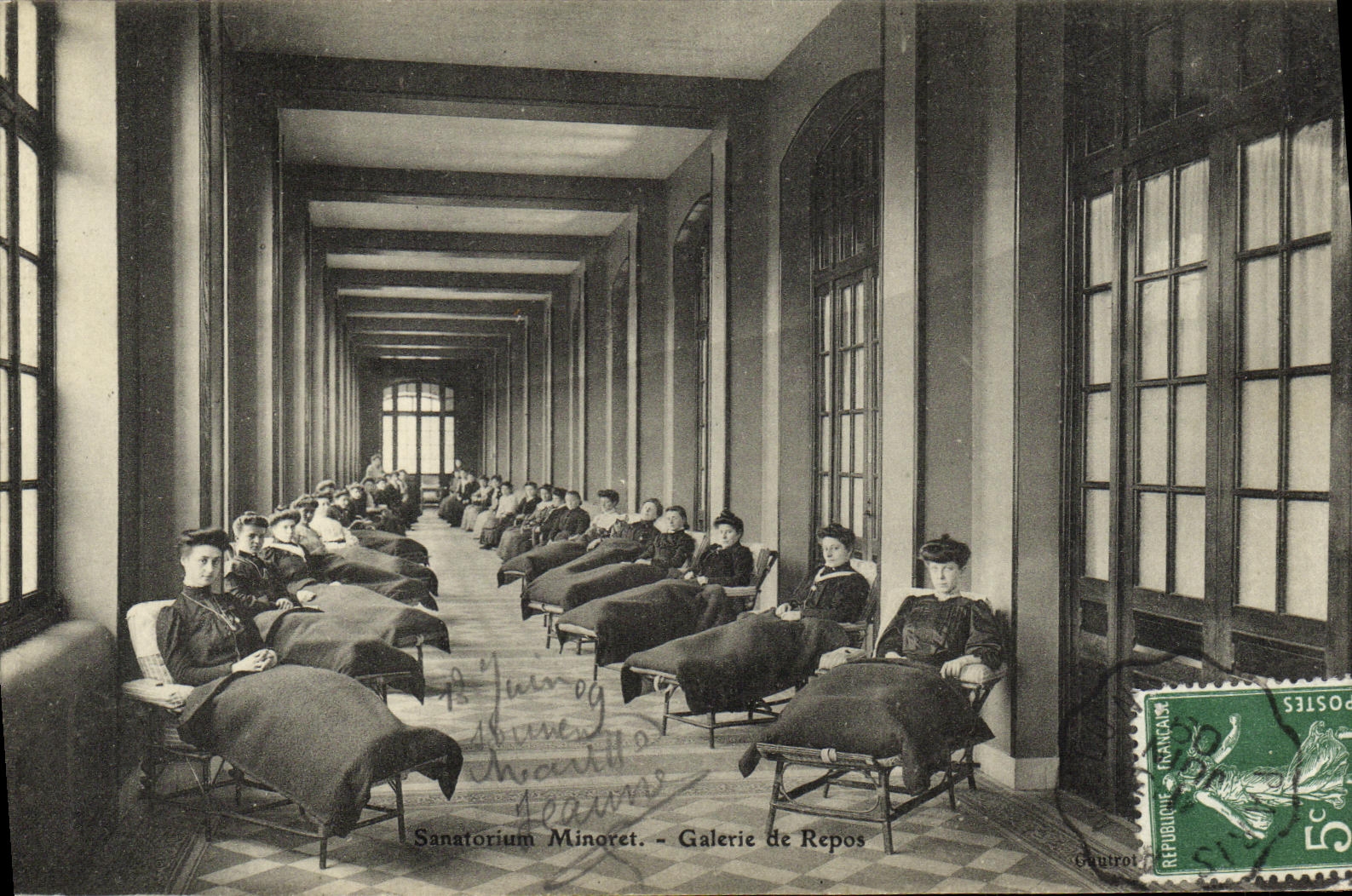 Galería de Minoret del sanatorio de París de la POSTAL de la VENDIMIA de la TAPA del resto