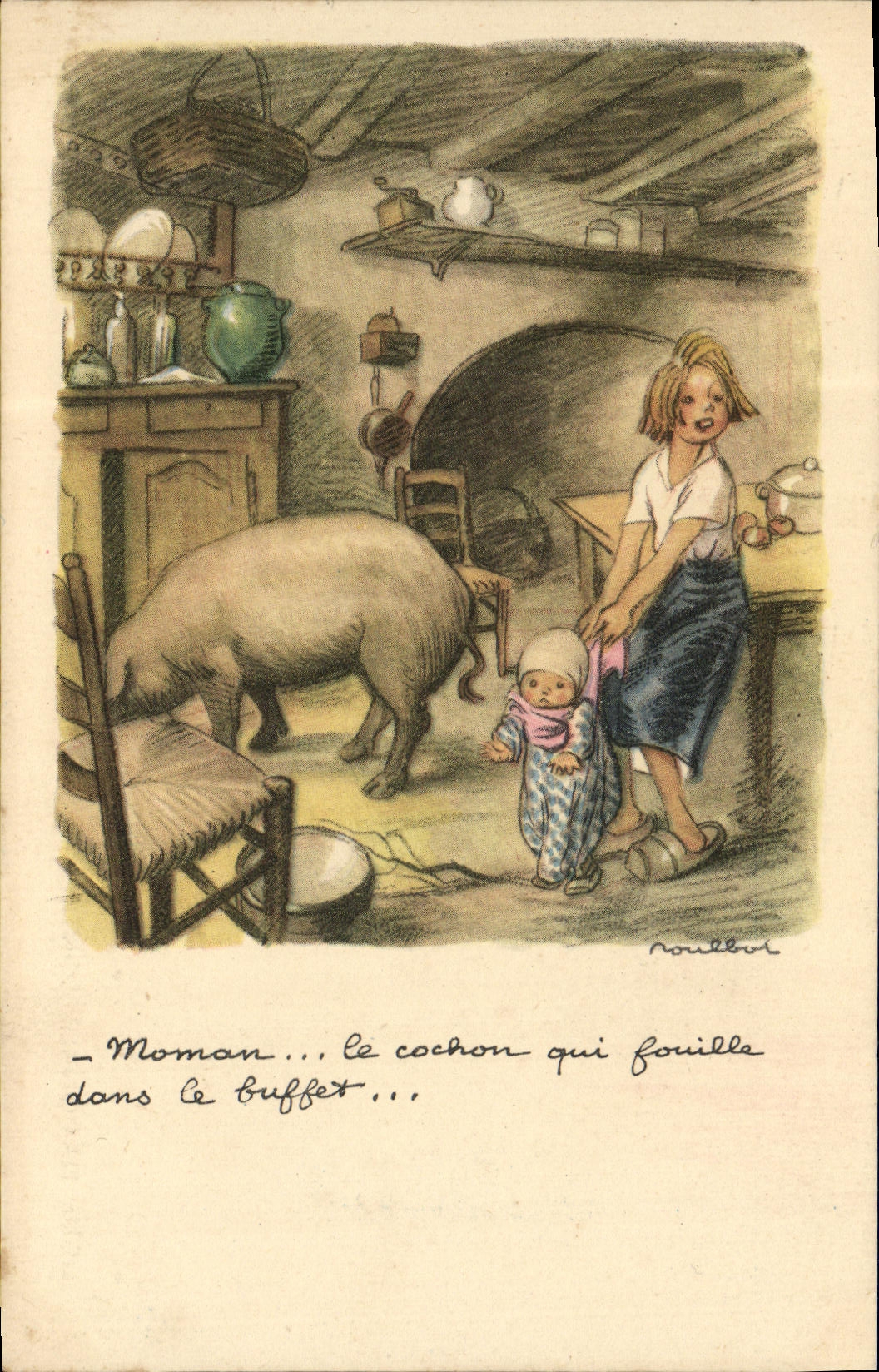 CPA Poulbot Cochon Porc