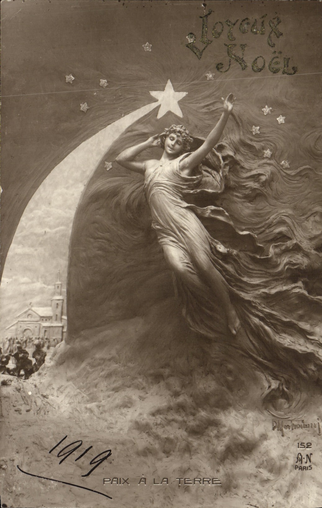 VINTAGE POSTCARD Christmas Angel Peace with the ground