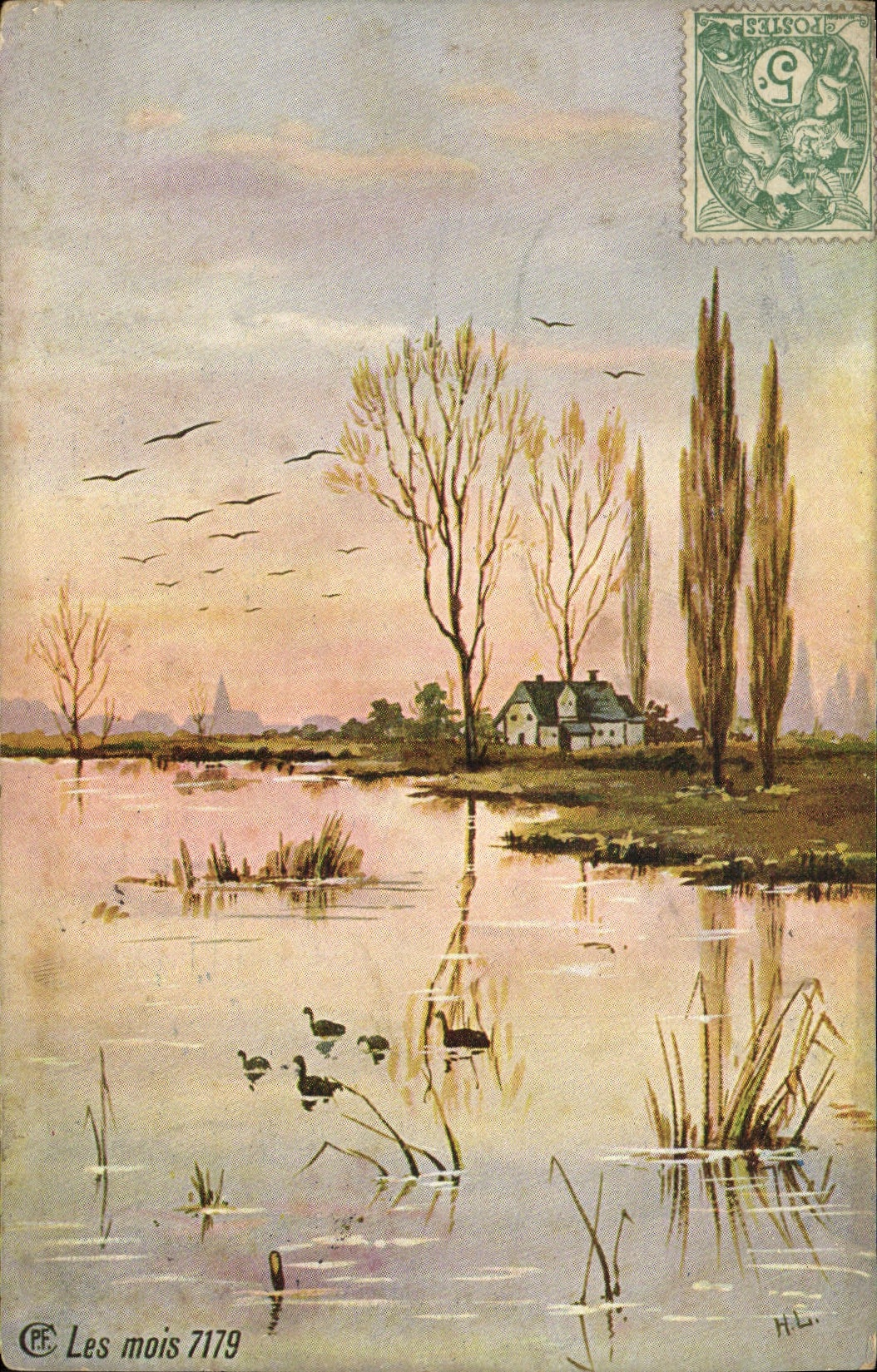 VINTAGE POSTCARD Fantasy Landscape at the edge of water
