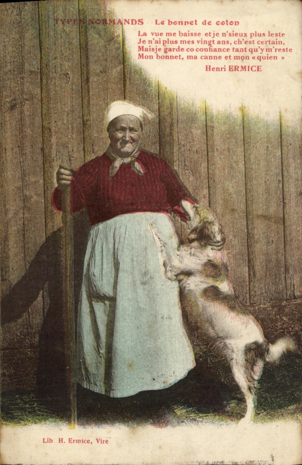 CPA Types Normands Le bonnet de coton Folklore Chien 