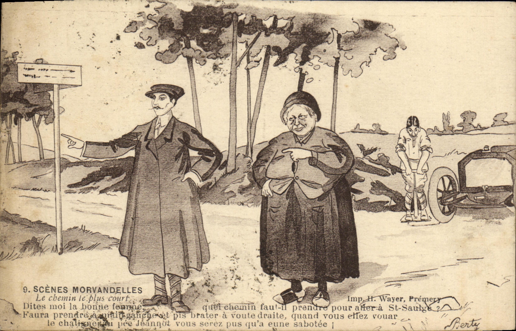 CPA Scenes Morvandelles Humour Le chemin